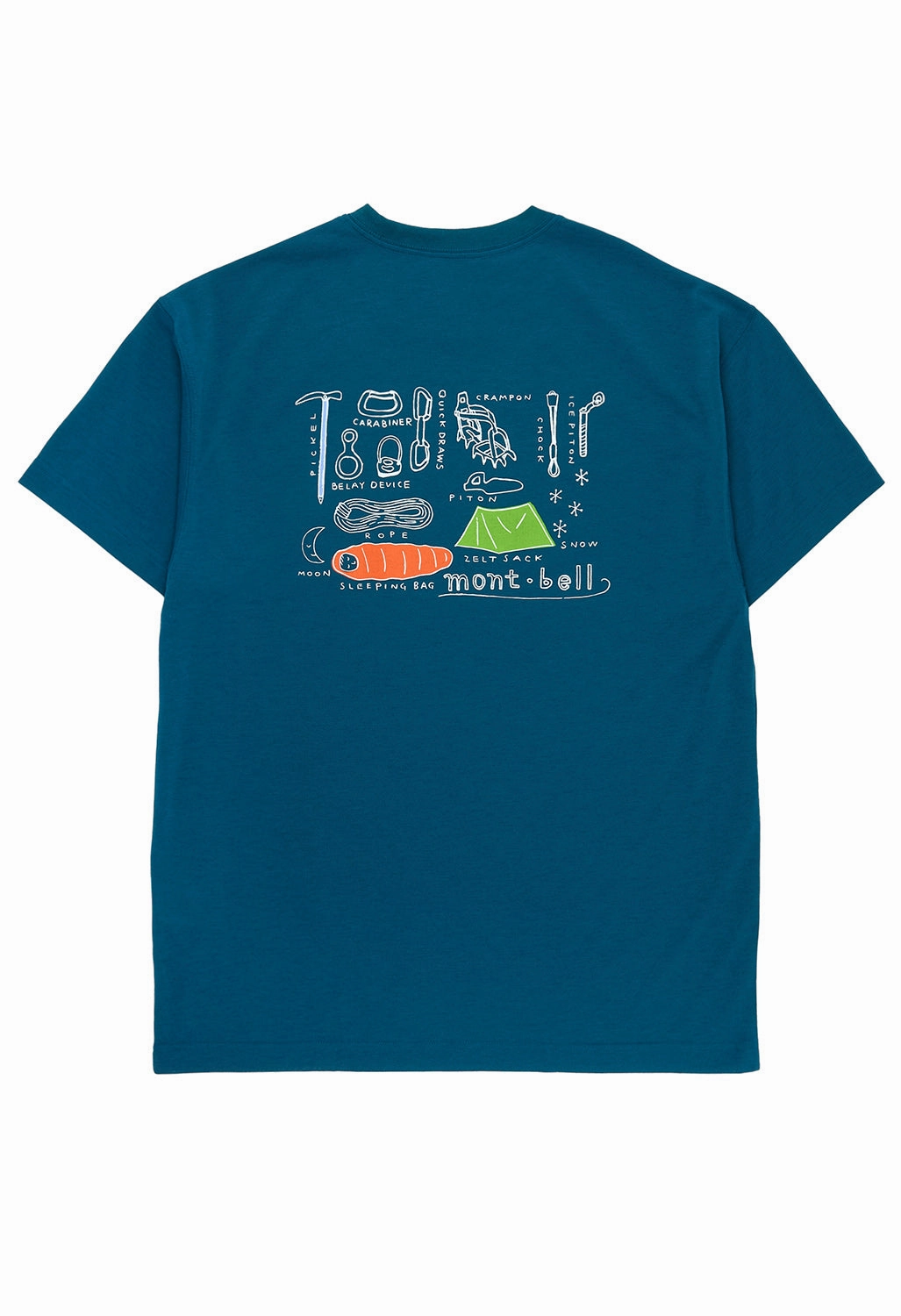 Non Irritating Collar layerable Montbell Men's Wickron Mountain Gear T-Shirt - Blue Green