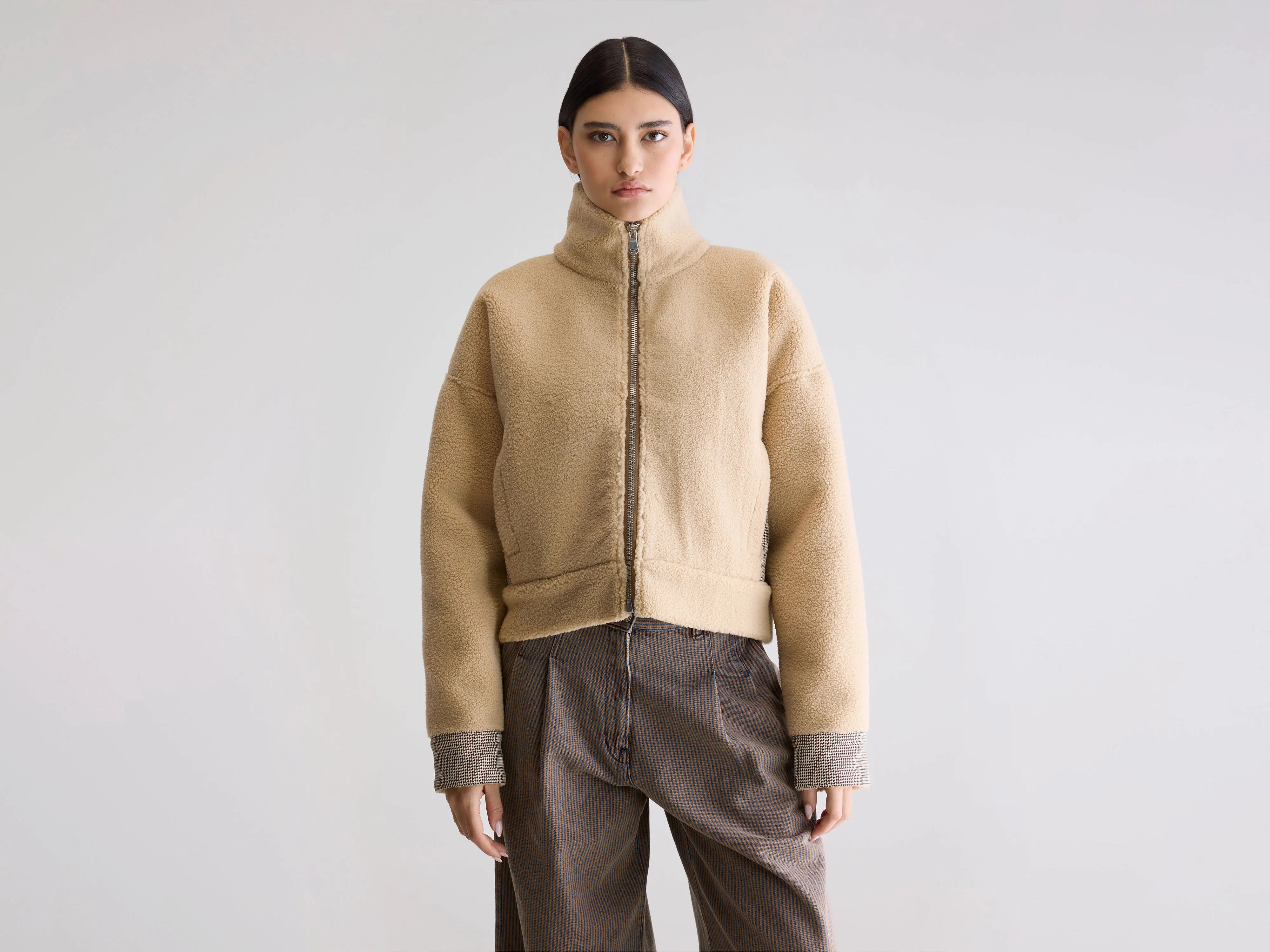 Single Breasted Stripe Look Alesha Teddy Jacket (252 / W / MACADAMIA)