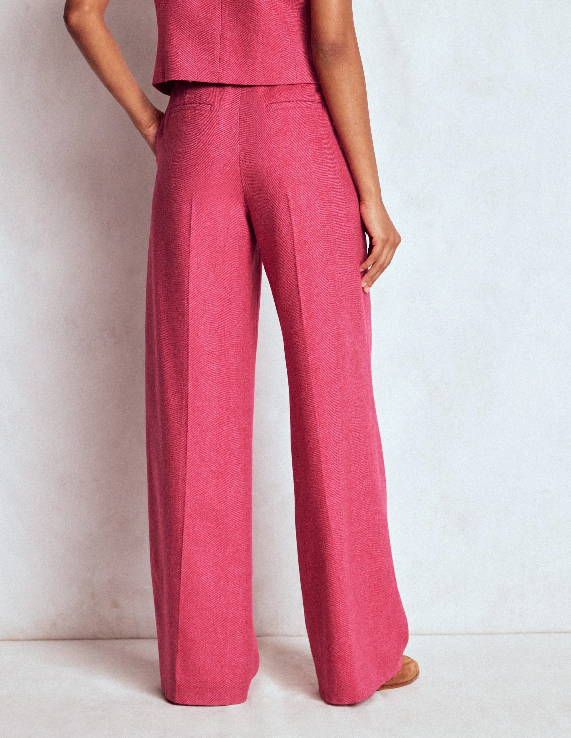 Wind Resistance Cozy Stretch Belgravia Wool Trousers-Red and Pink Wide Herringbone