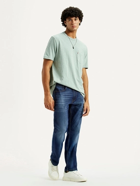 Men's 513 Dark Indigo Slim Straight Fit Mid Rise Jeans Stretch Fabric No Bulk Seam Design