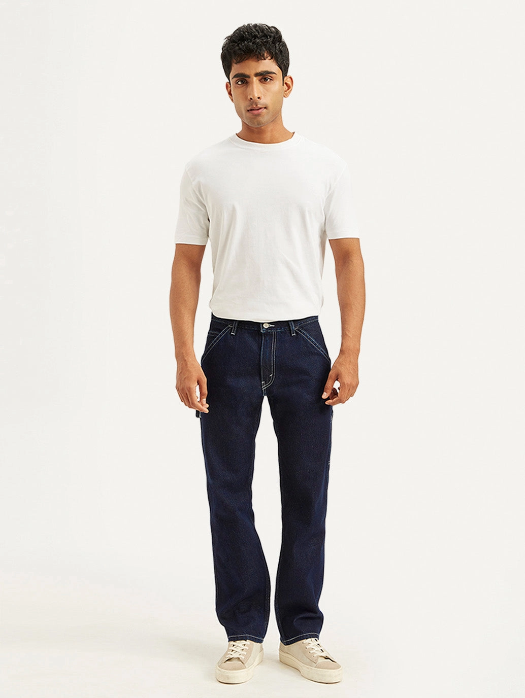 Shrink Resistant Denim Active Wear Men's 555 Navy Blue Loose Fit Mid Rise Jeans