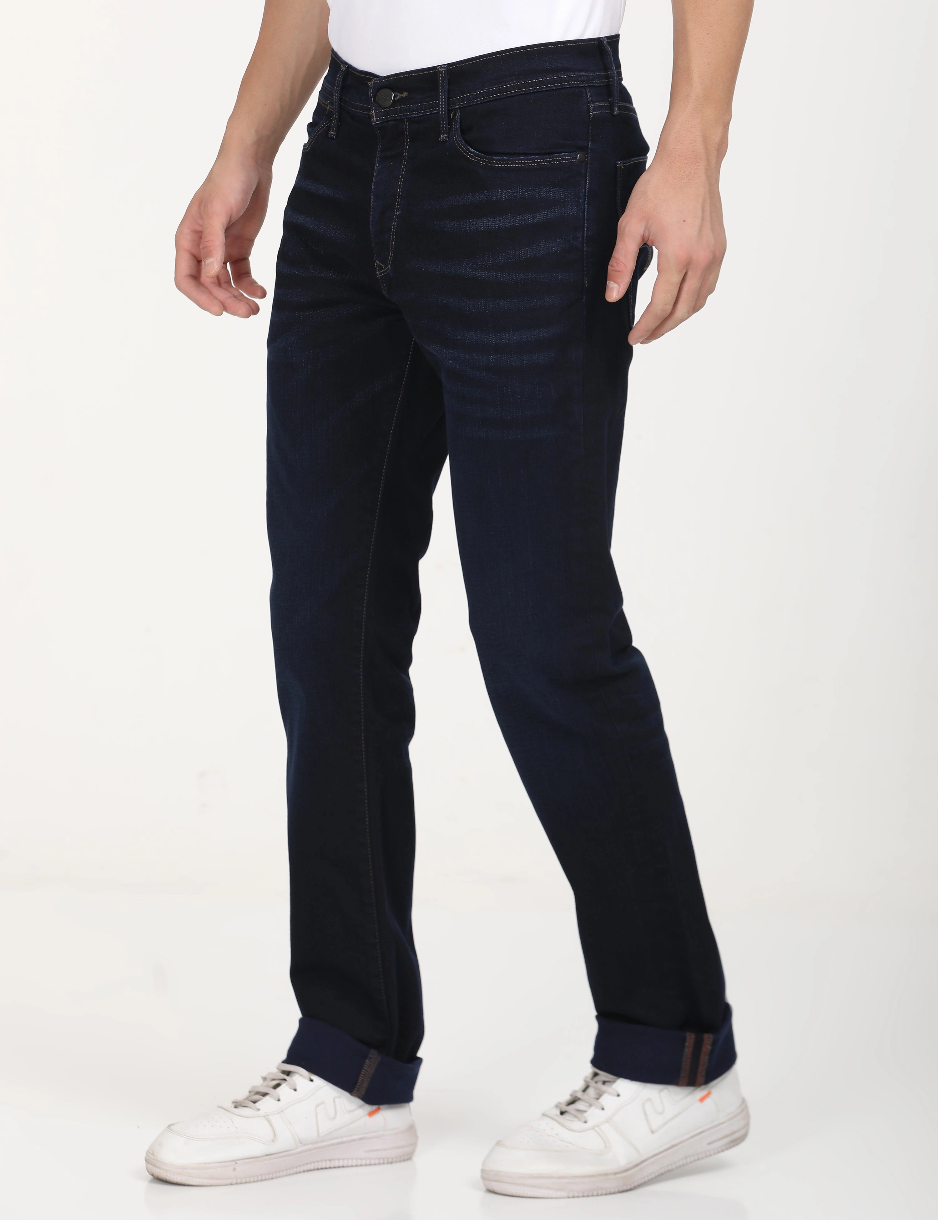 Men's Redloop 511 Dark Blue Slim Fit Mid Rise Jeans Minimalist Styling Anti Static Treatment