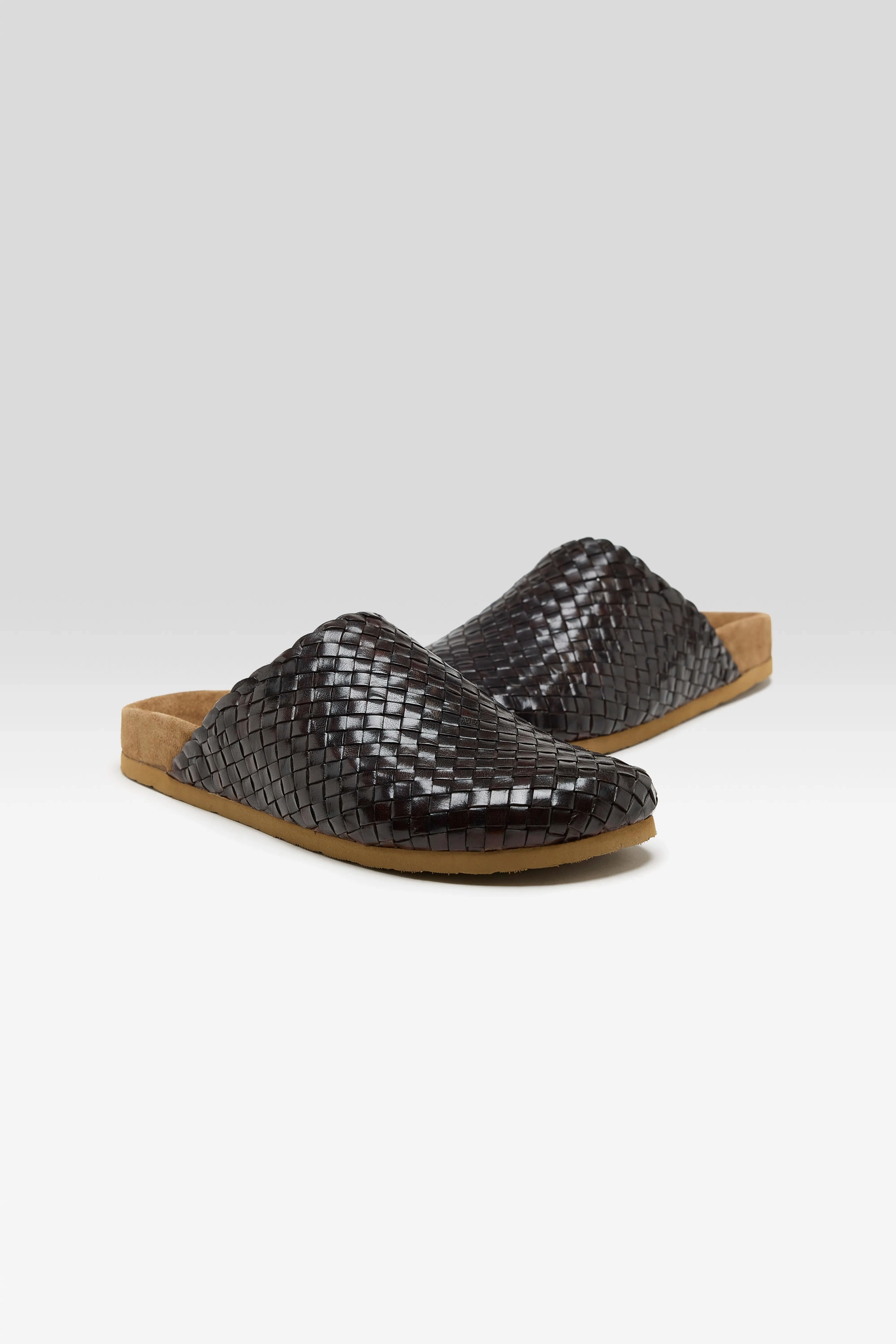 Woven Leather Mule Sandals  (251 / W / BROWN) Dual Density High-Quality Material