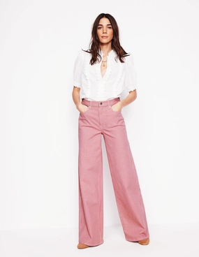 High Rise Wide Leg Jeans-Pink Stripe Breathable Stretch Wear