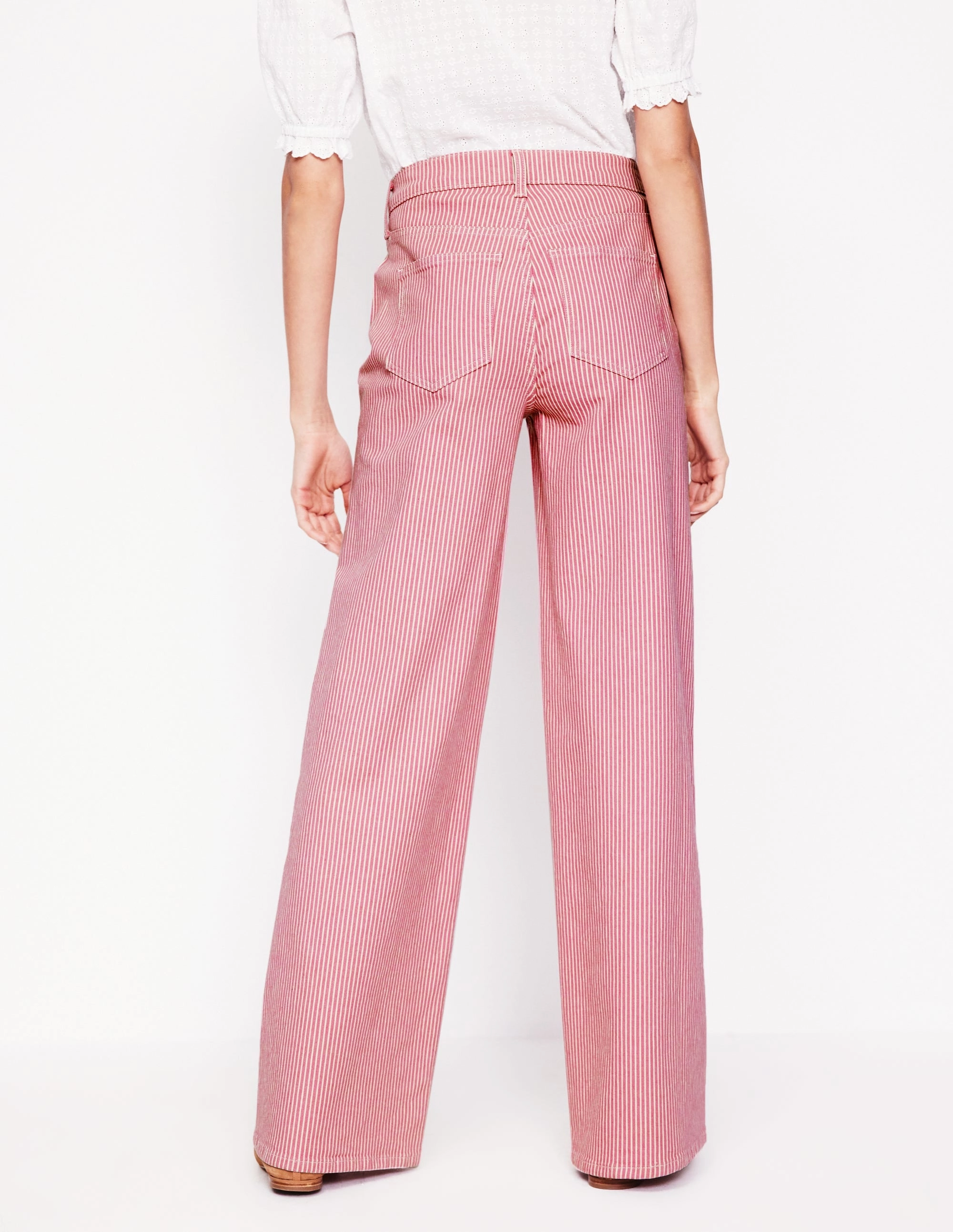 High Rise Wide Leg Jeans-Pink Stripe Slim Fit Design Airy Feel