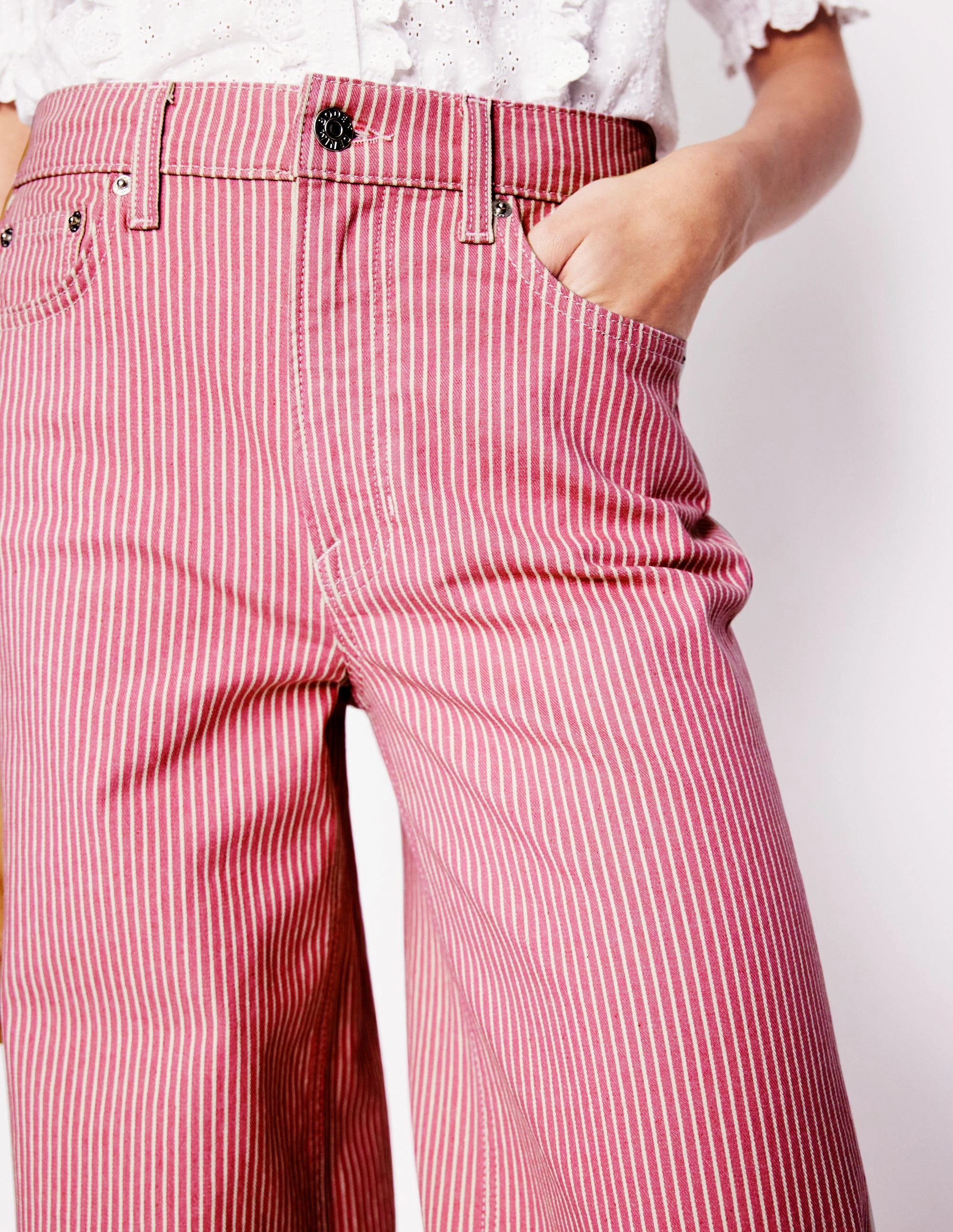 Modern Utility High Rise Wide Leg Jeans-Pink Stripe