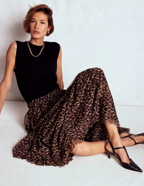 Anna Tulle Midi Skirt-Leopard Synthetic Blend