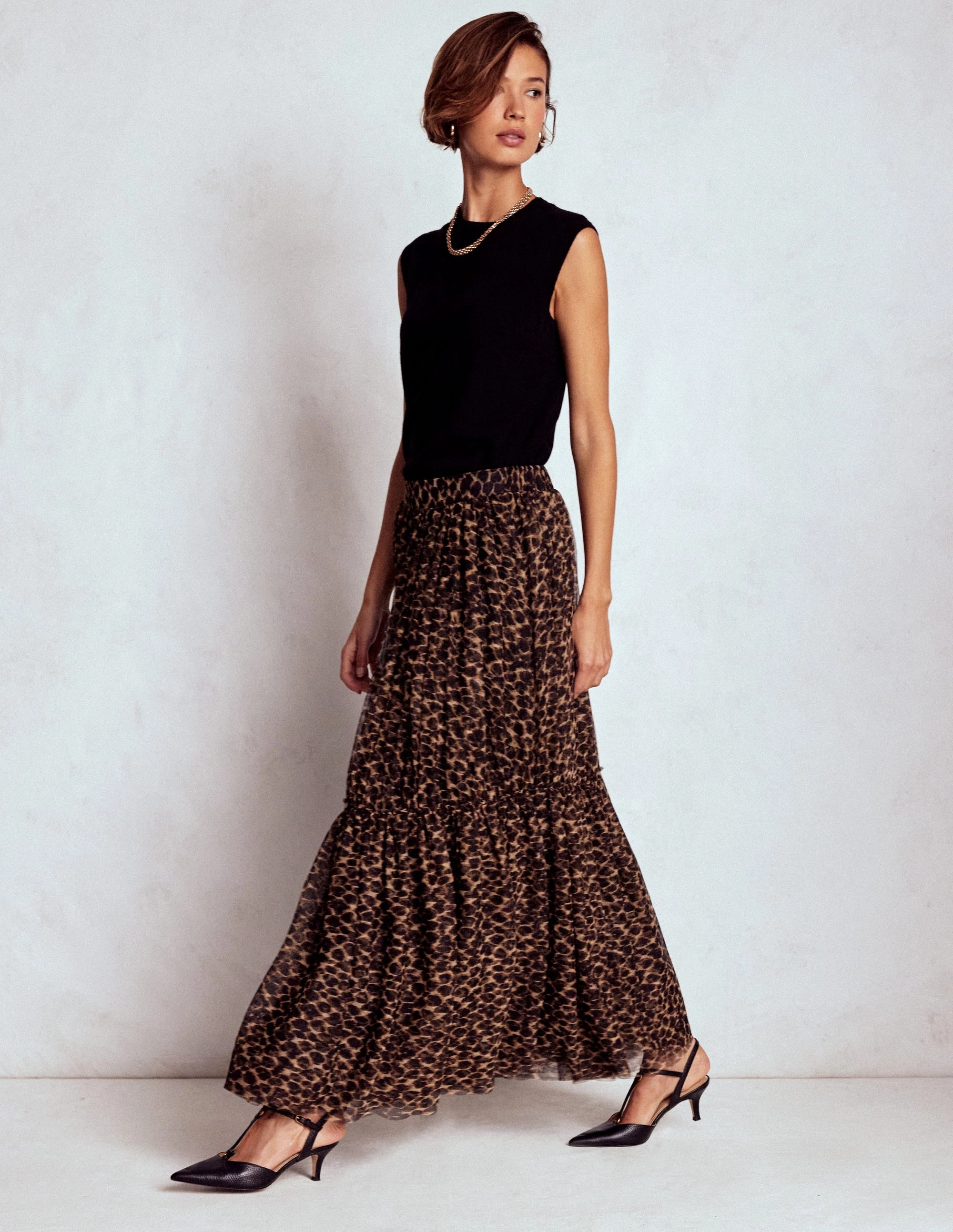Anna Tulle Midi Skirt-Leopard Simple Fashion