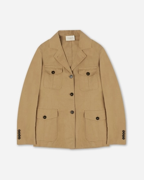Cotton and linen canvas safari jacket Flexible Elbow Patches Fleece Backing