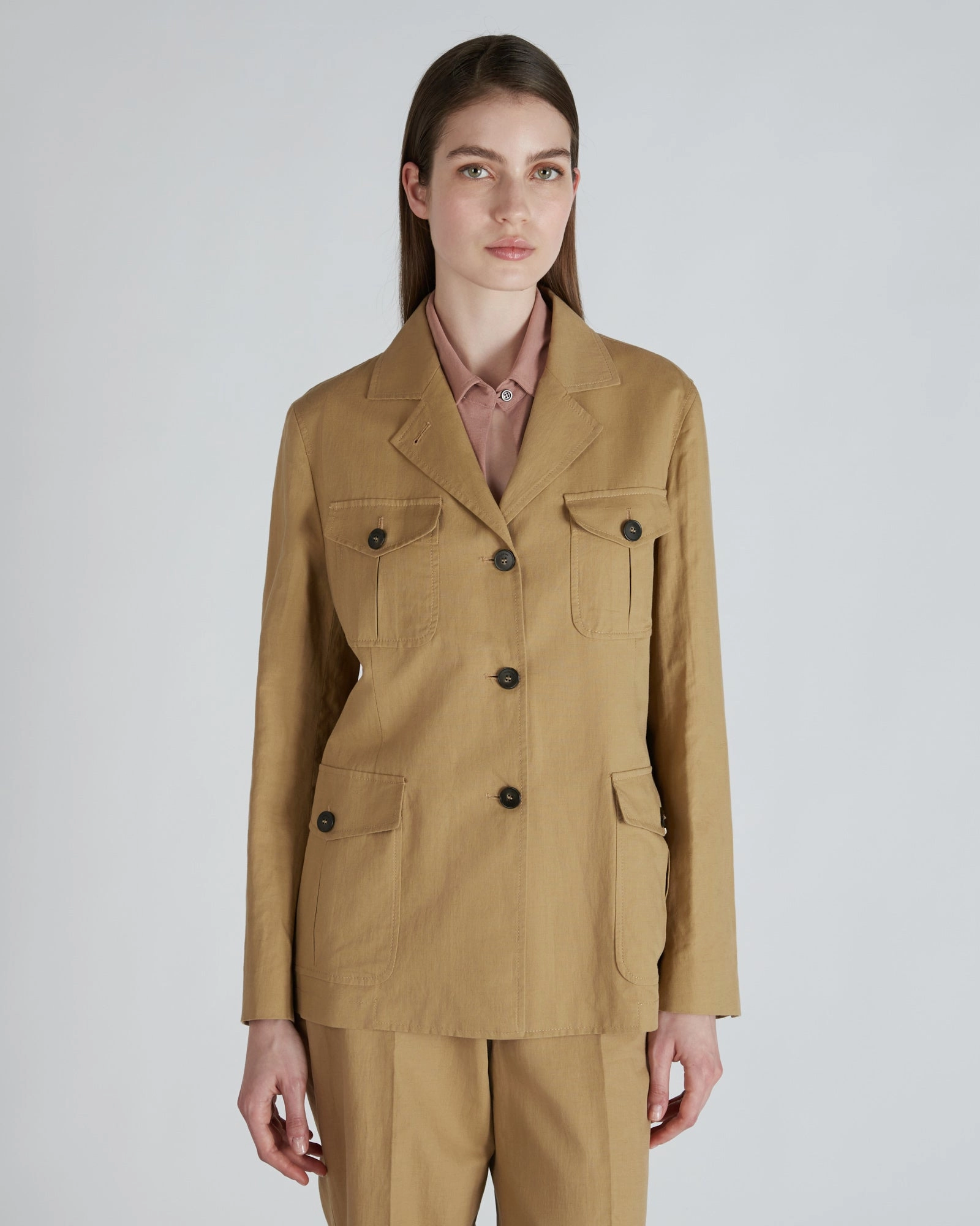 Cotton and linen canvas safari jacket Mold resistant Four Way Stretch