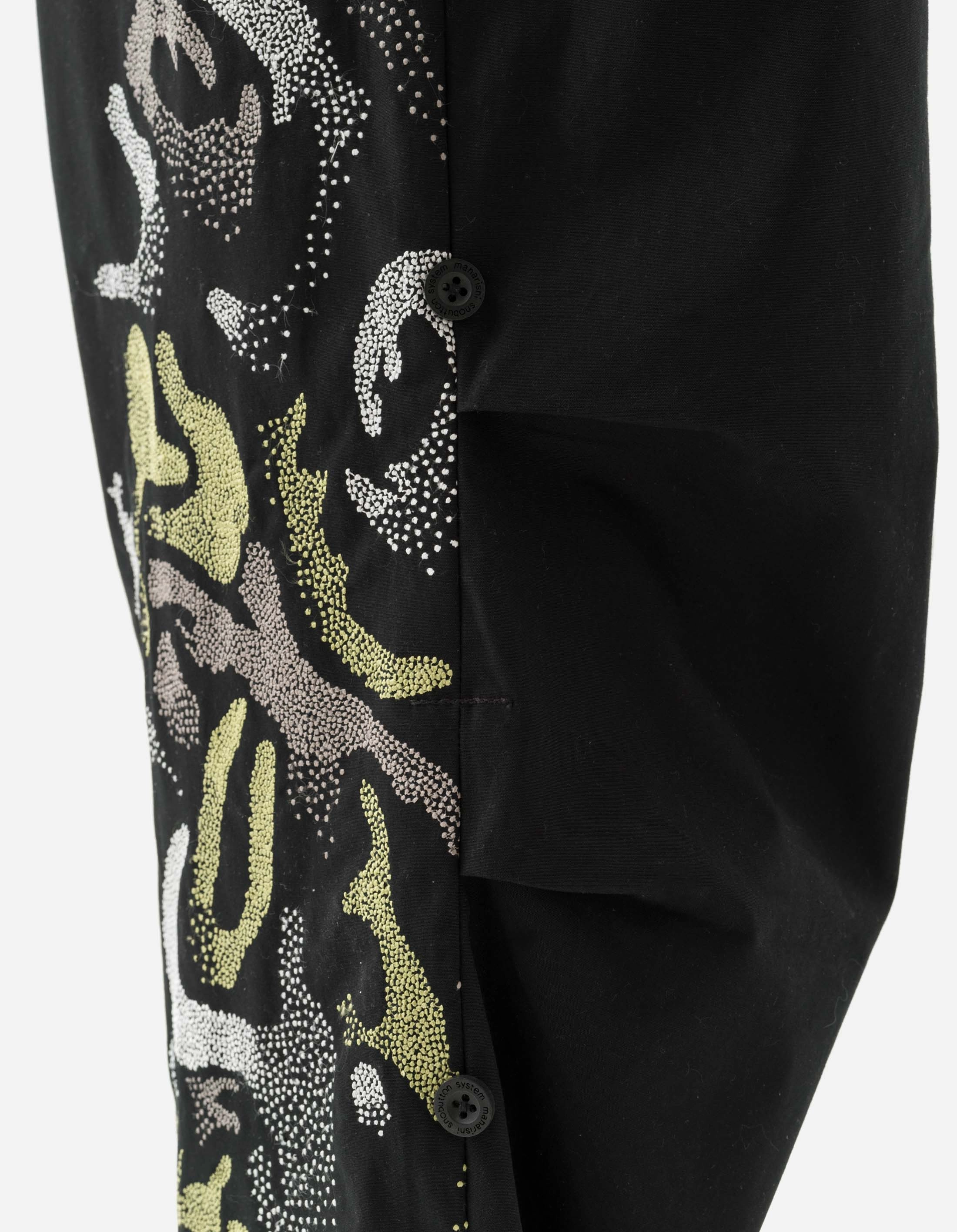 7082 Pointillist Dragon Embroidered Snopants? Black Relaxed Fit Functional Fashion