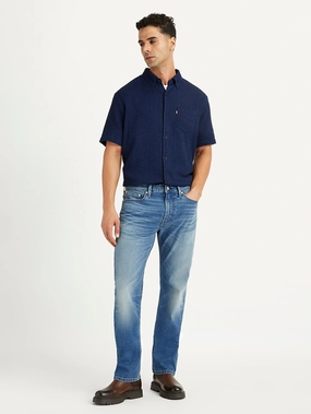 Men's 513 Blue Slim Straight Fit Mid Rise Jeans Gym Ready Vibrant Bold Lightweight Morning Stroll Durable