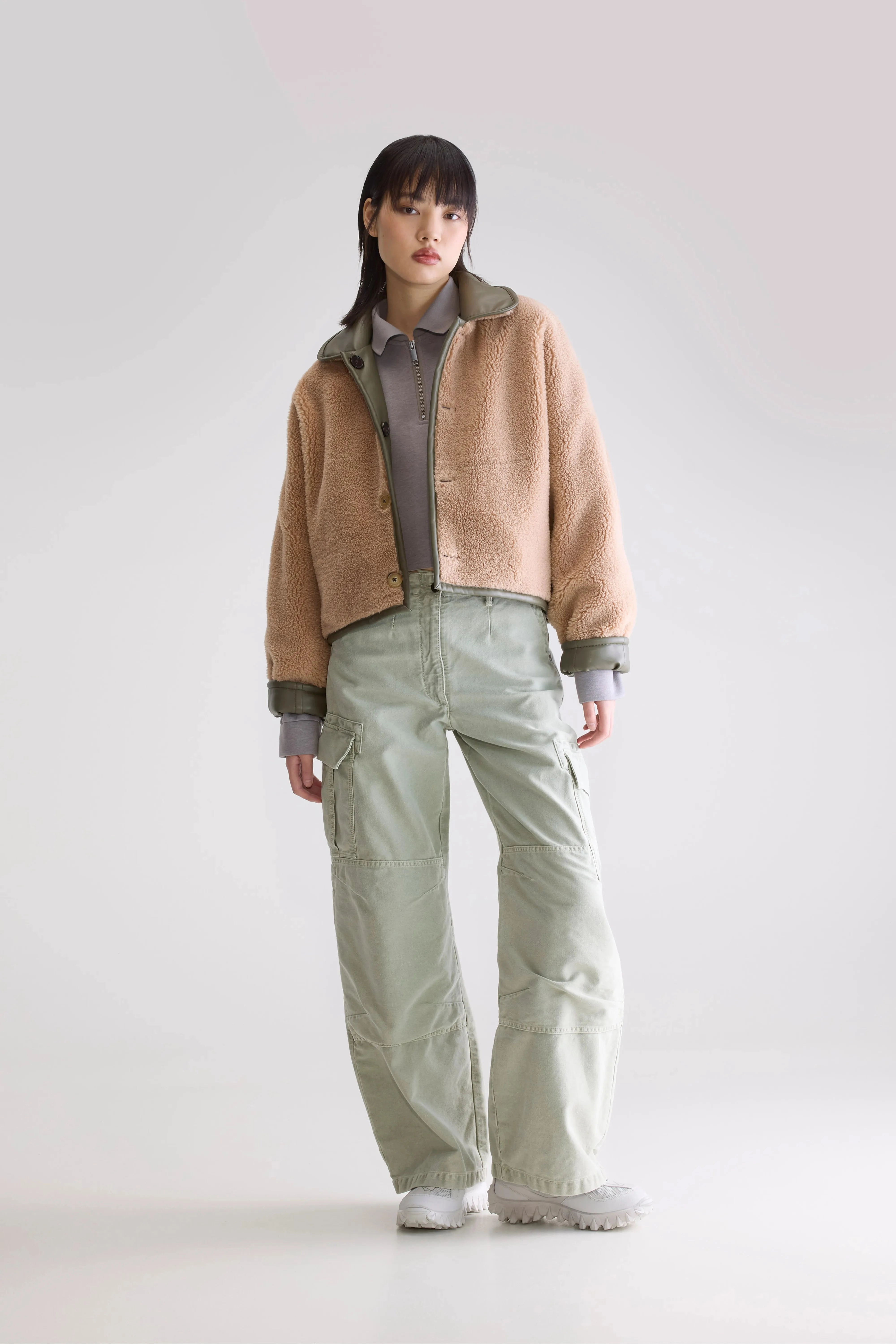 Smooth Zipper Action Microfiber texture Josh faux leather jacket (252 / W / SAGE)