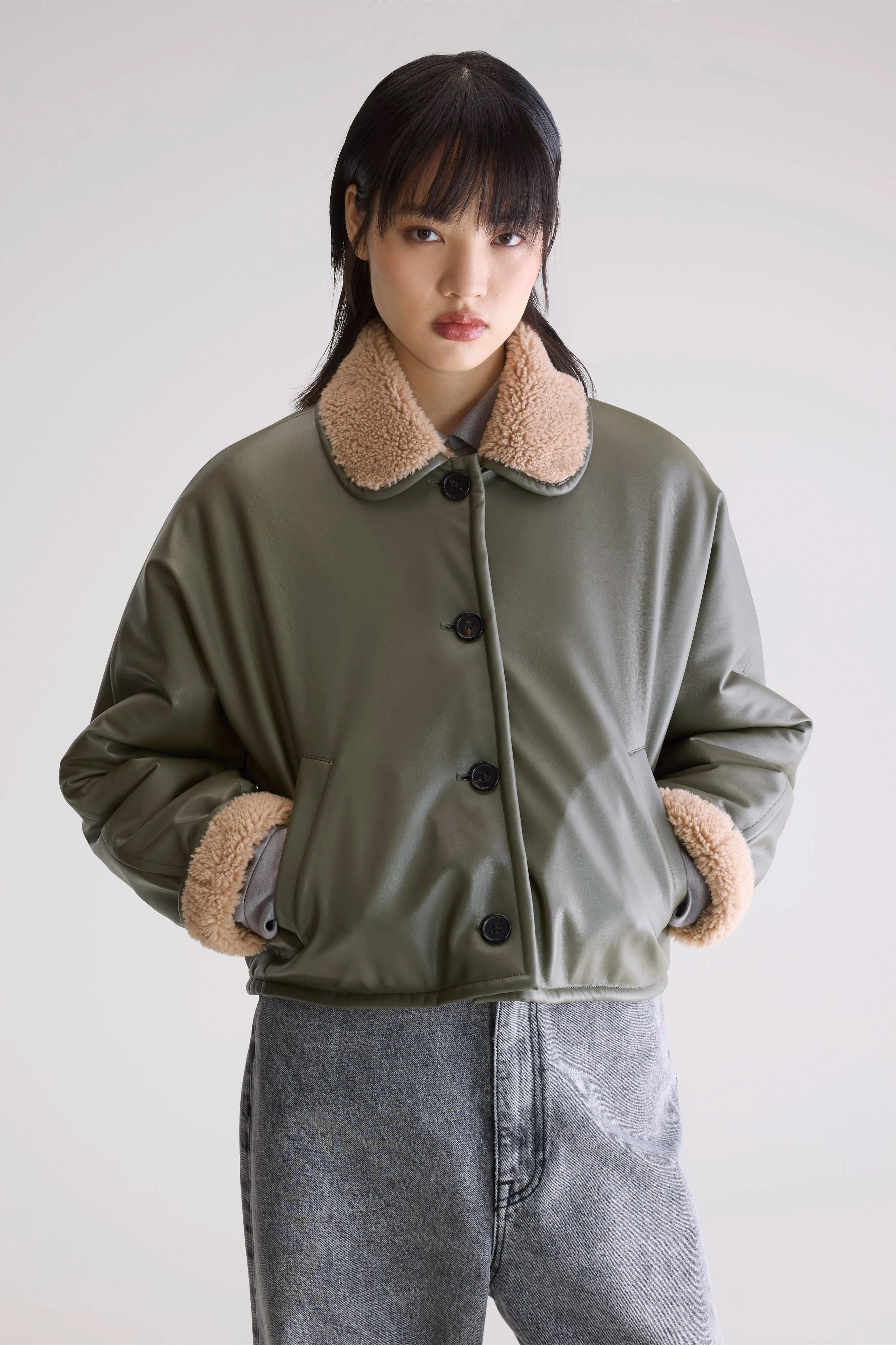 Josh faux leather jacket (252 / W / SAGE) Bonded Seam Construction