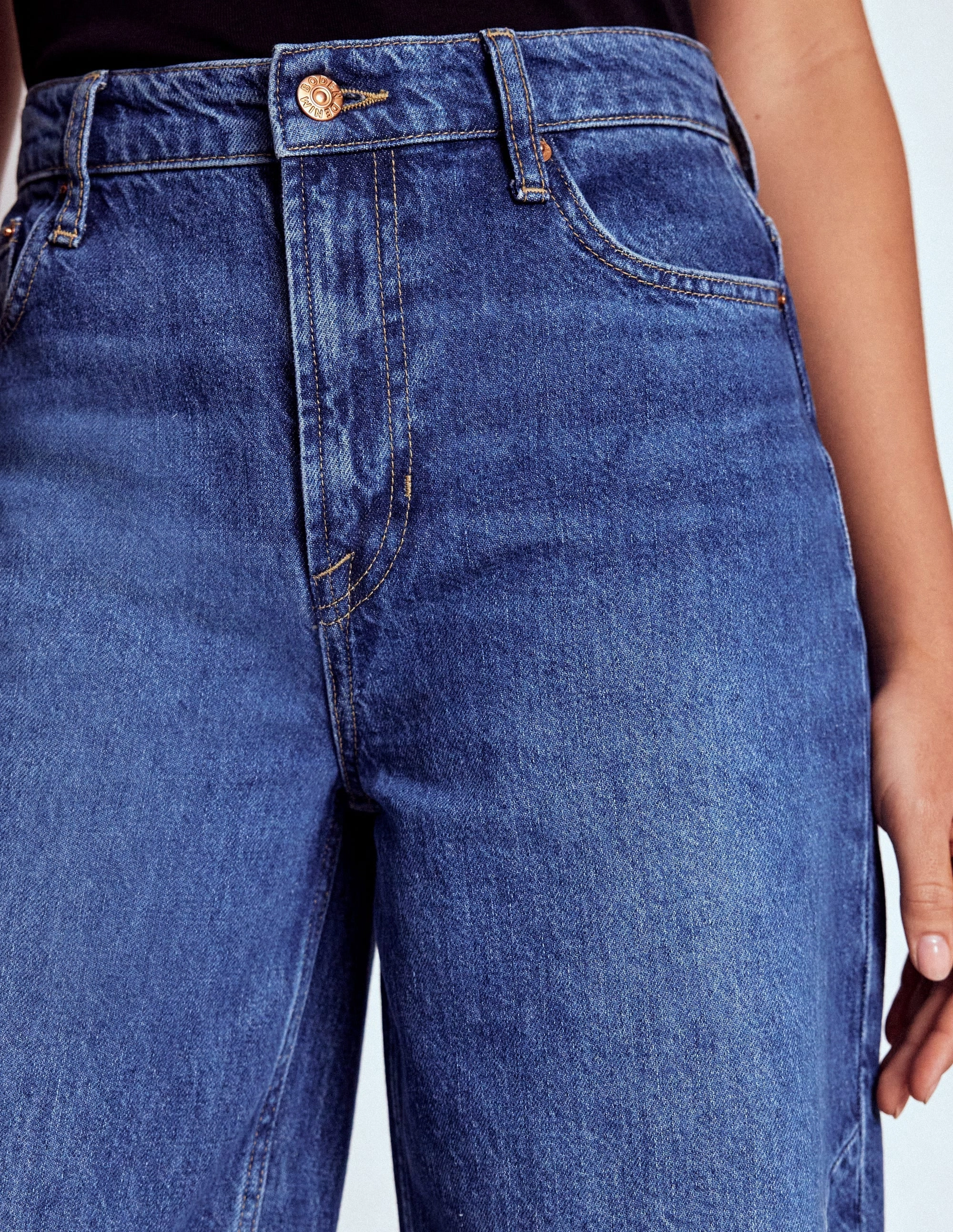 Barrel Leg Jeans-Mid Vintage BreathableFabric