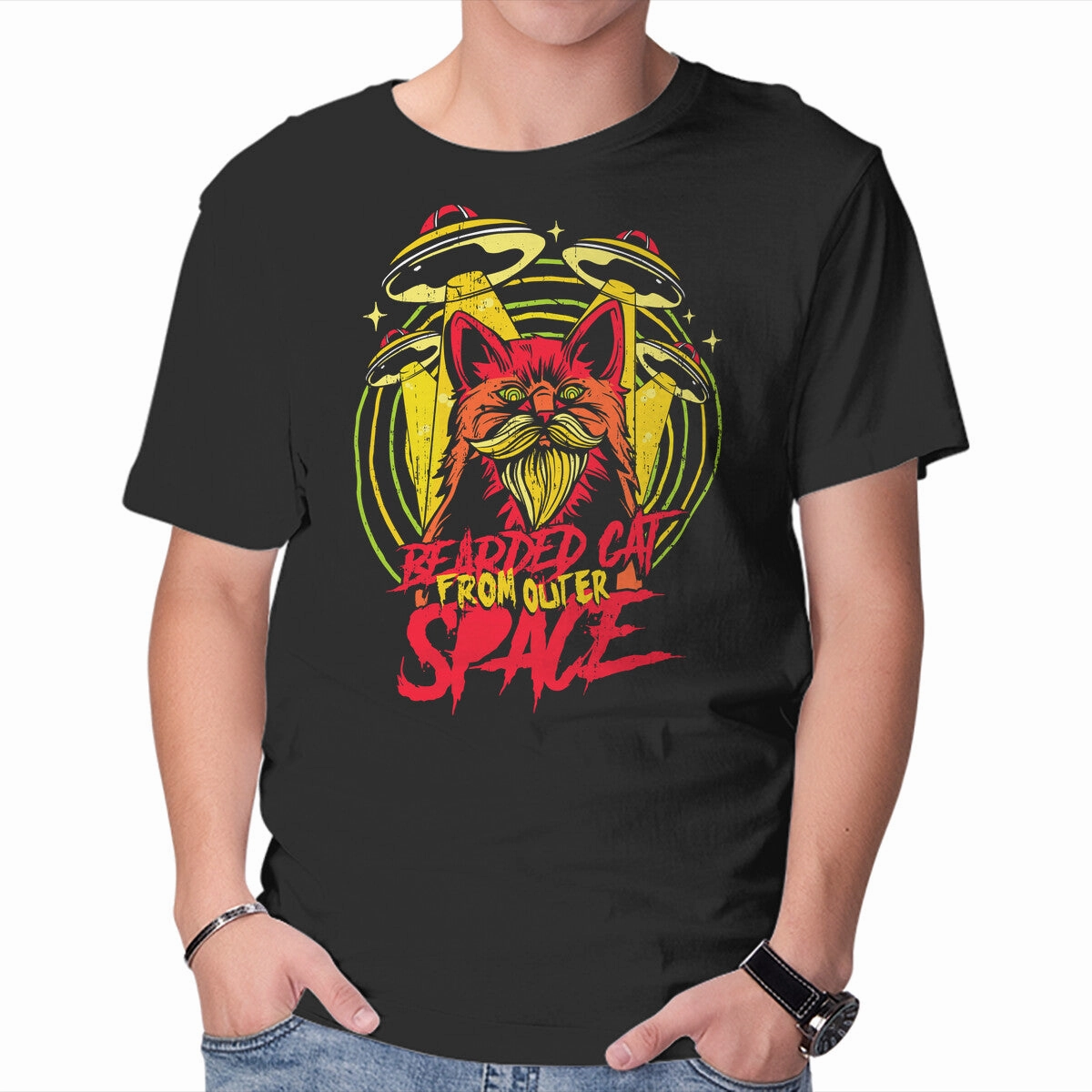 Lightweight Feel Thermal Regulation Fabric Bearded Cat From Outer Space