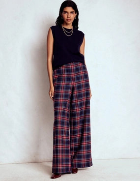 Quick Fit Design No Ride Fit Belgravia Wool Trousers-Navy, Green and Red Check