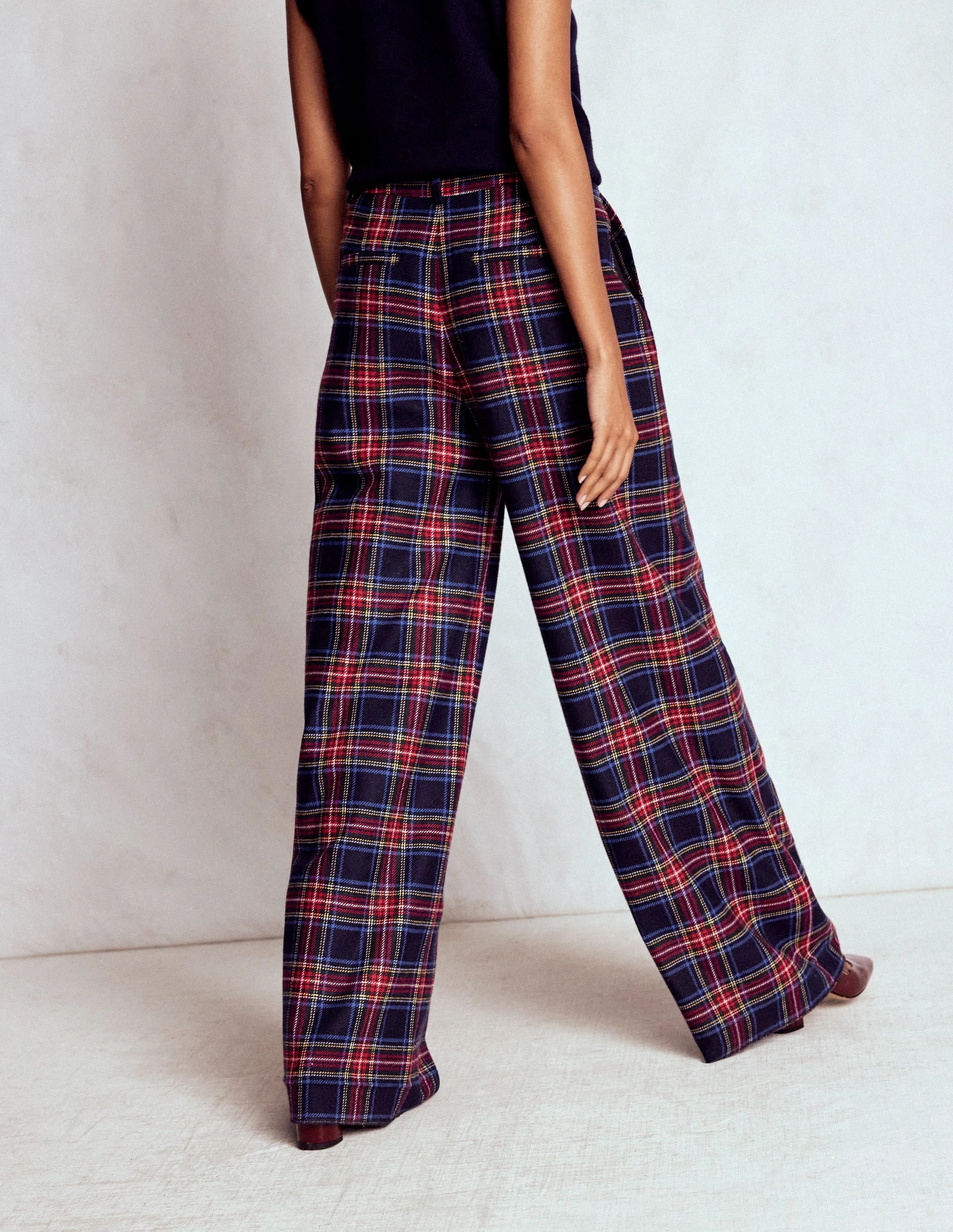 Belgravia Wool Trousers-Navy, Green and Red Check Cozy and Relaxed
