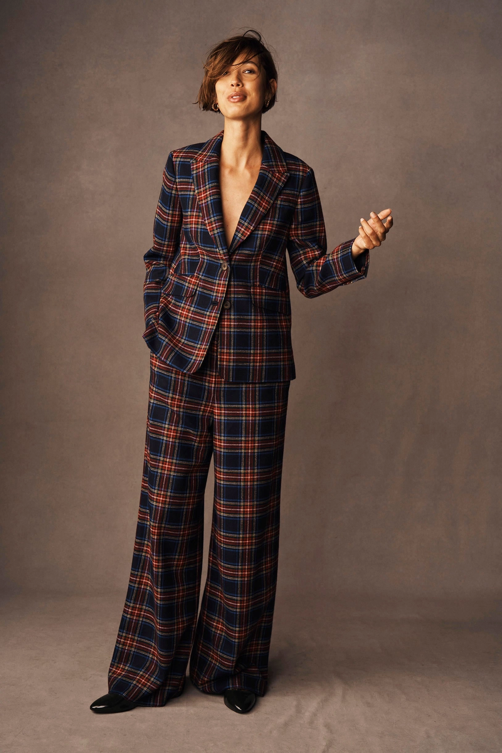 SecureClosures Belgravia Wool Trousers-Navy, Green and Red Check
