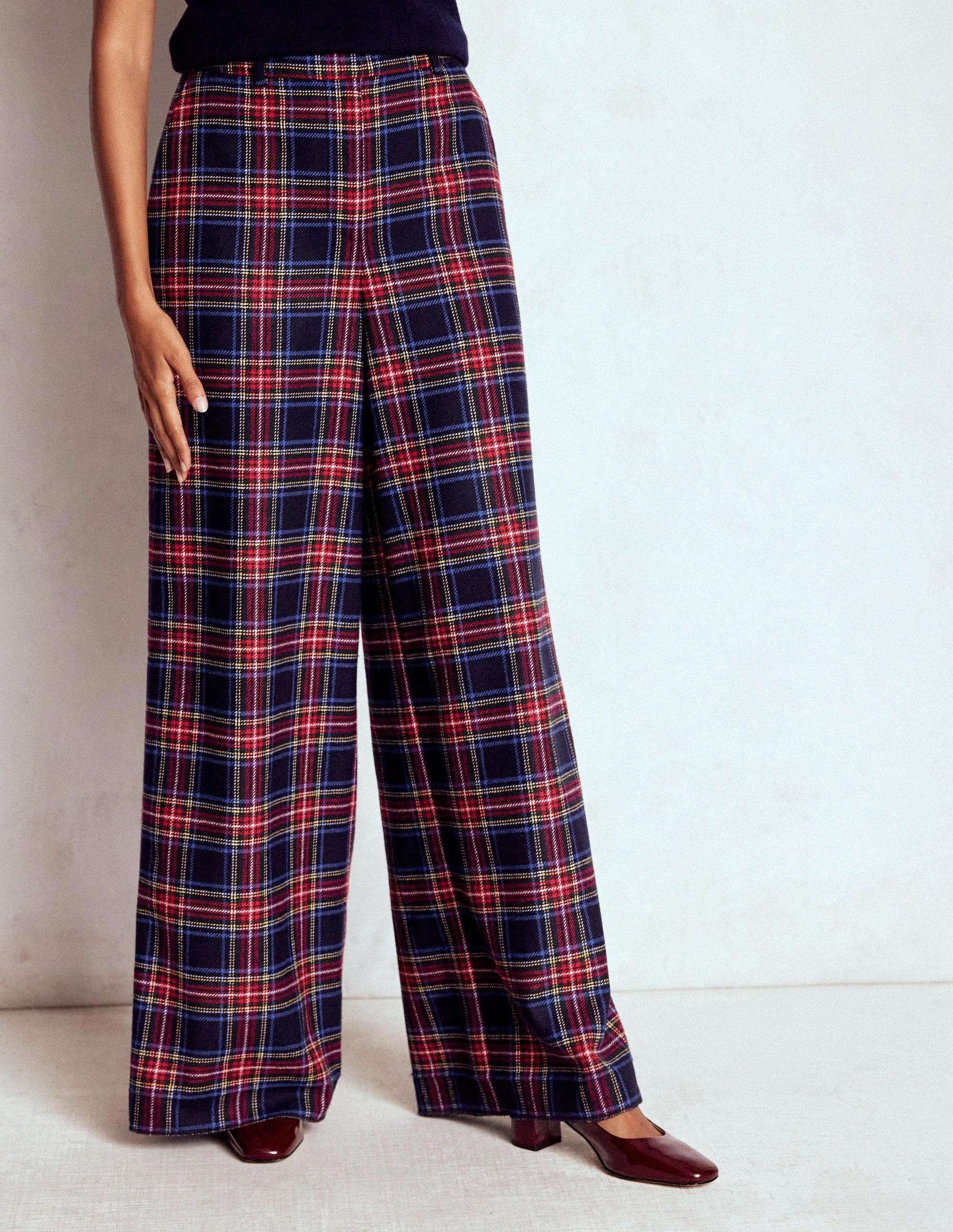 Belgravia Wool Trousers-Navy, Green and Red Check WrinkleResistantMaterial