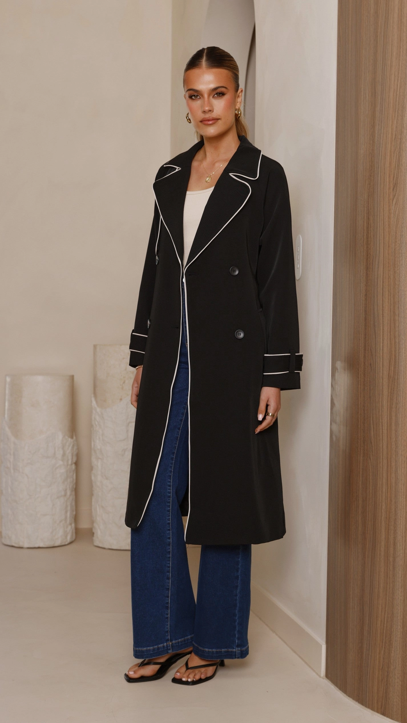 Blanca Trench Coat - Black AdjustableHood Draft Block
