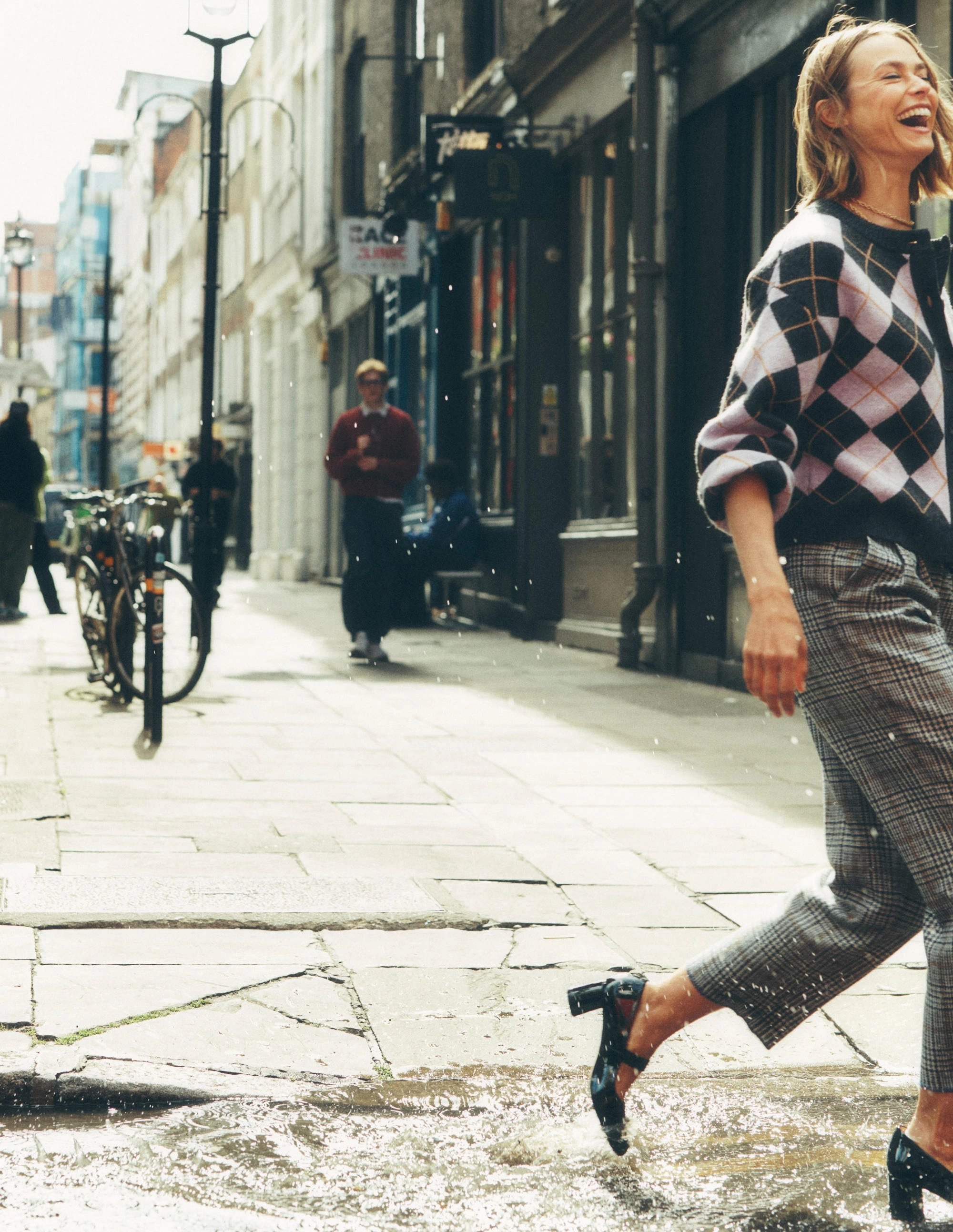 Bloomsbury Wool Trousers-Blue and Grey Prince of Wales Dressy look Flexible Look