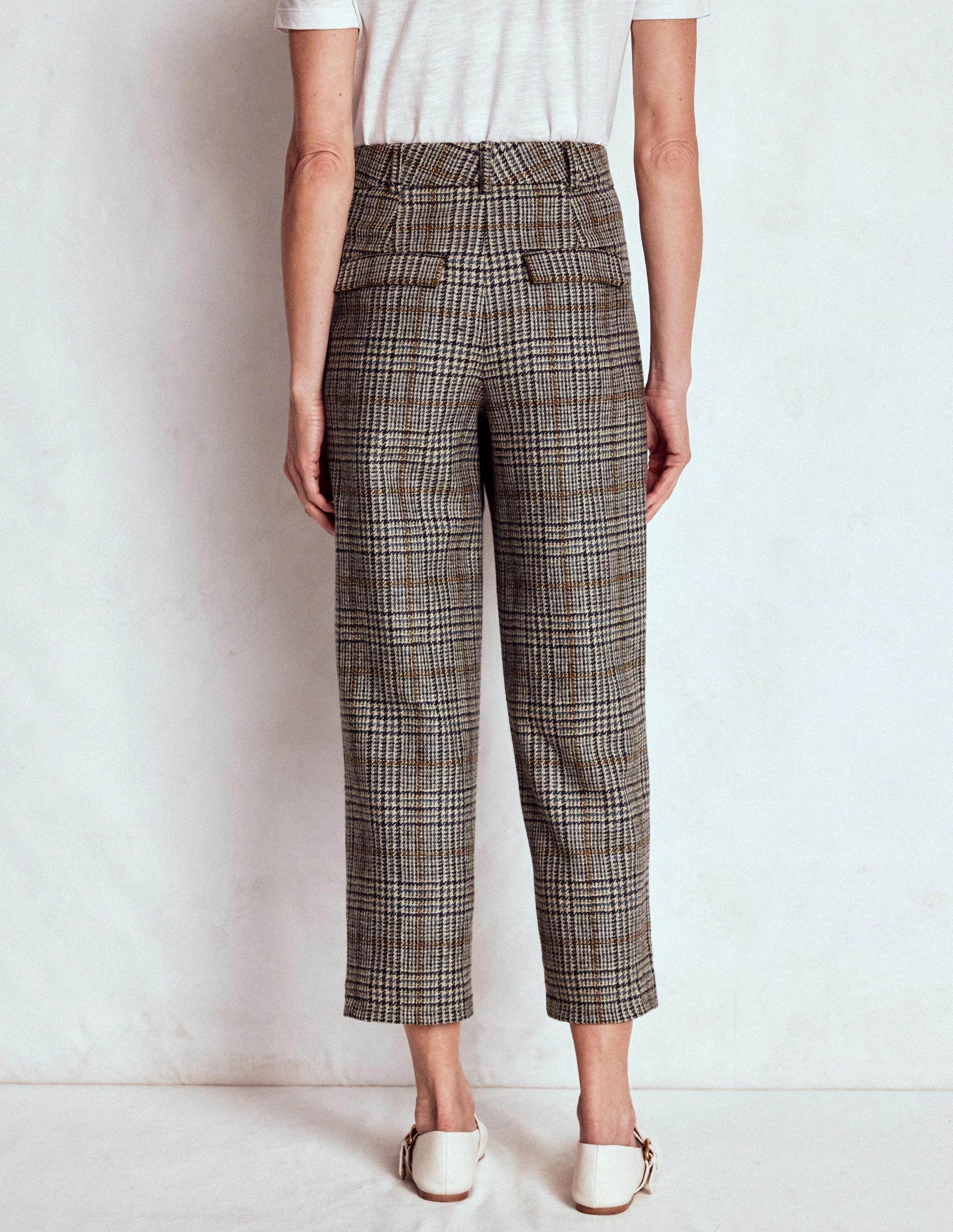 Bloomsbury Wool Trousers-Blue and Grey Prince of Wales No Gap Waist Construction