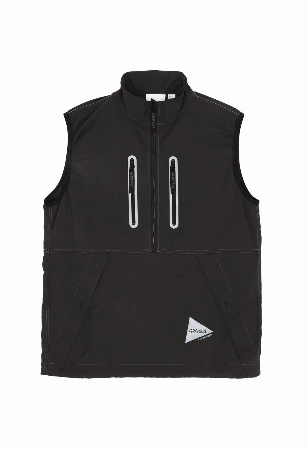 Eco Conscious Dye Process Gramicci x And Wander Men's Brushed Nylon Vest - Charcoal