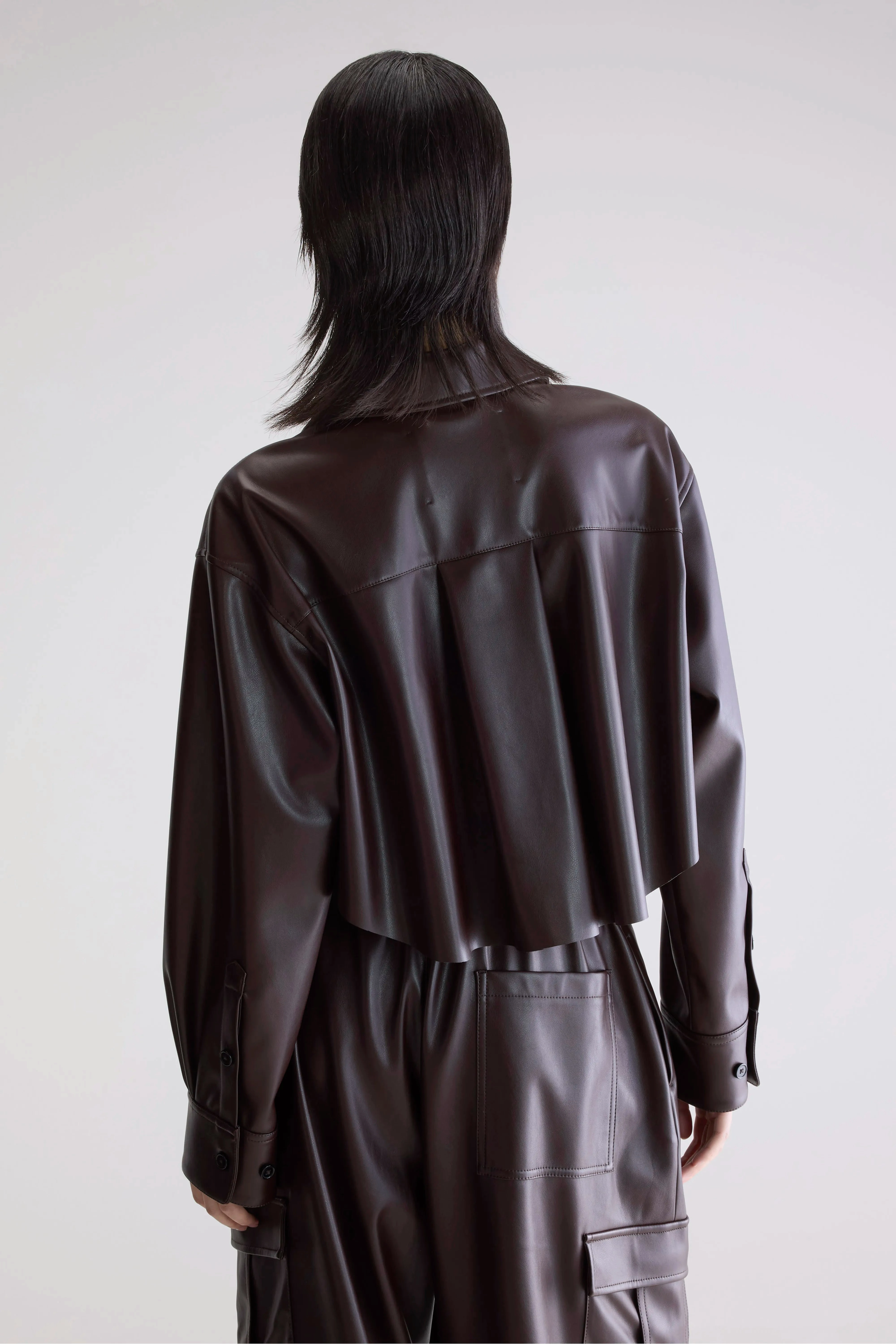 Lightweight Weave Johann faux leather shirt (252 / W / EBENE)