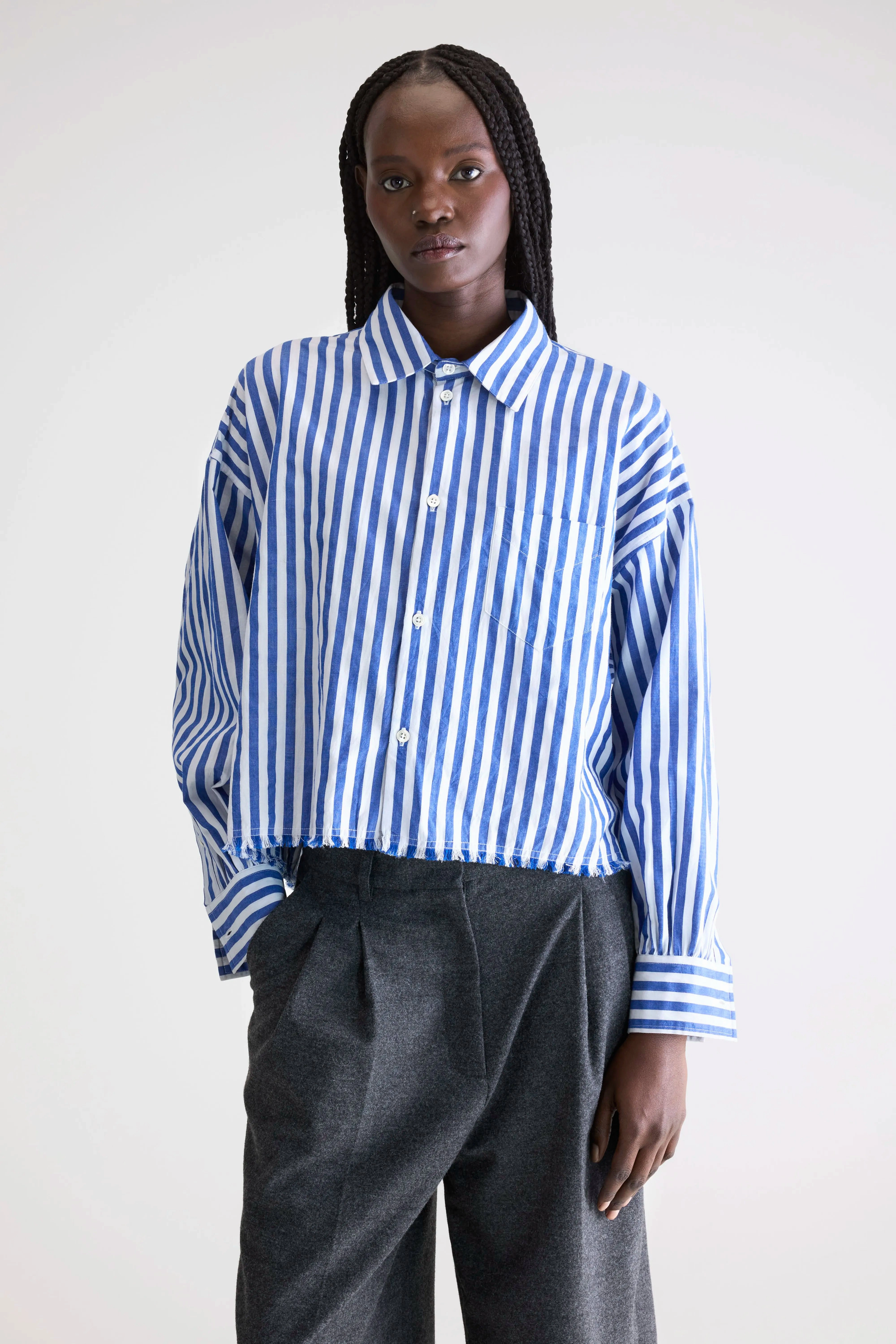 Pocket Detailing Kraft cropped poplin shirt (252 / W / STRIPE A)