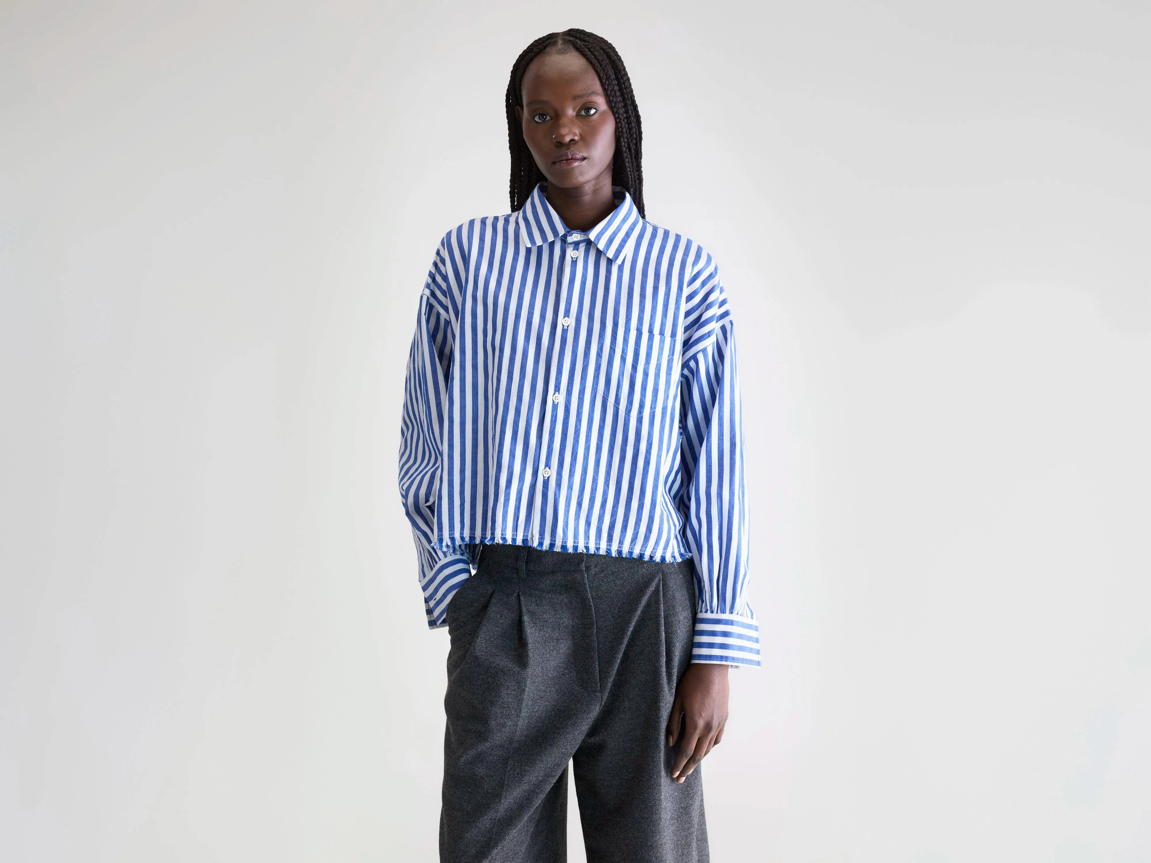 Kraft cropped poplin shirt (252 / W / STRIPE A) Mountain Escape Loose Comfort