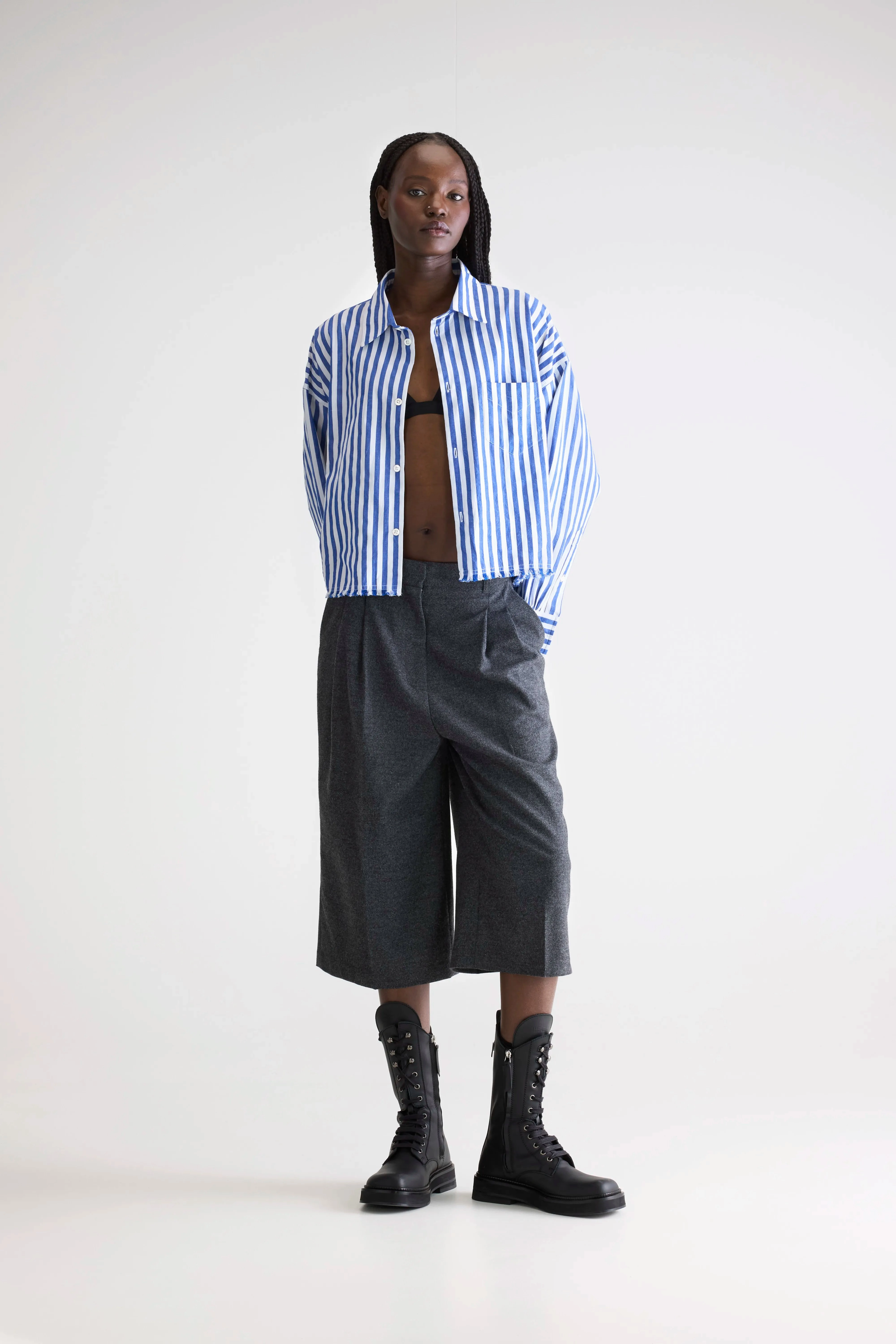 Kraft cropped poplin shirt (252 / W / STRIPE A) Festive Look