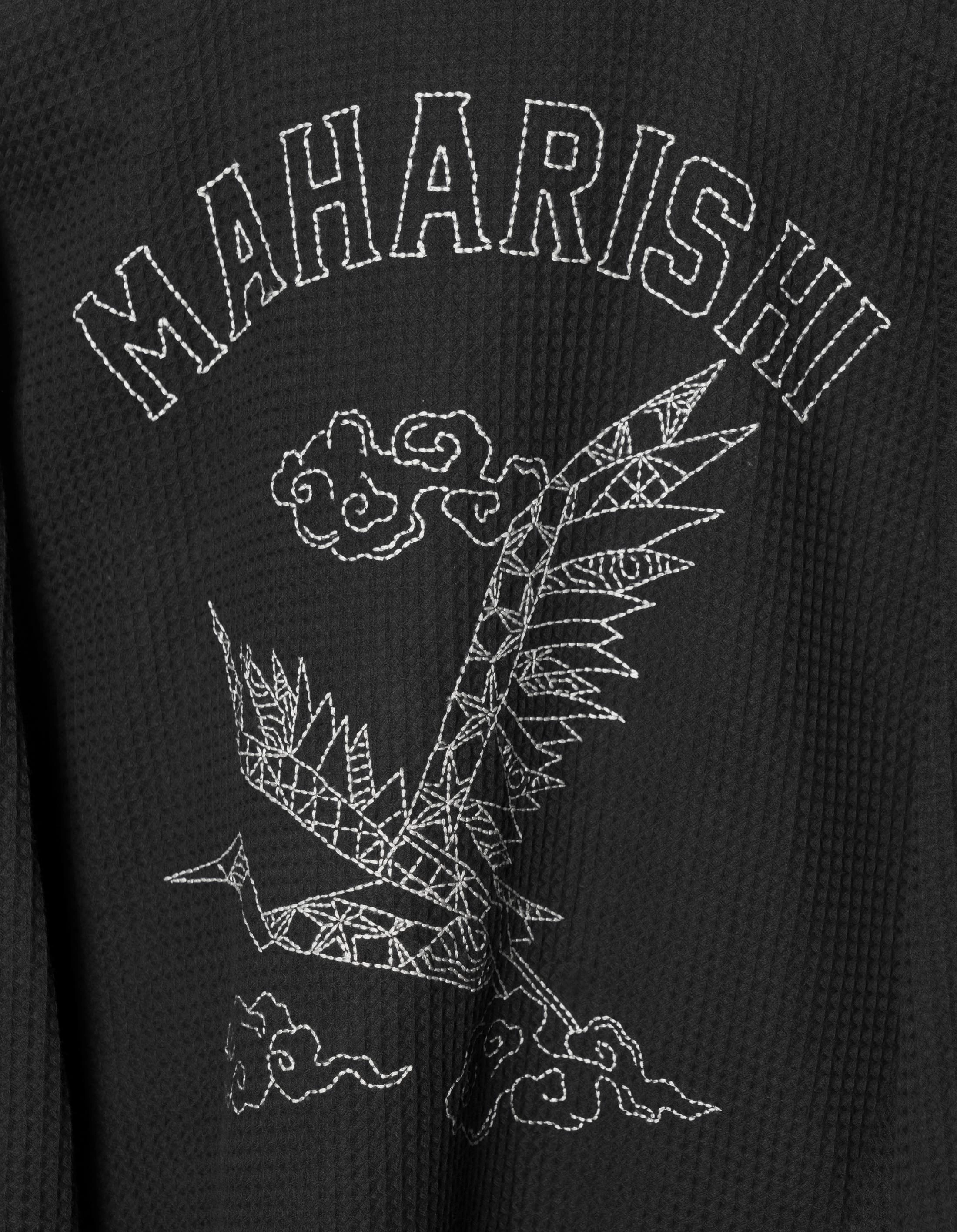 6241 Embroidered Waffle Kimono Overshirt Black Lightweight Warmth Core