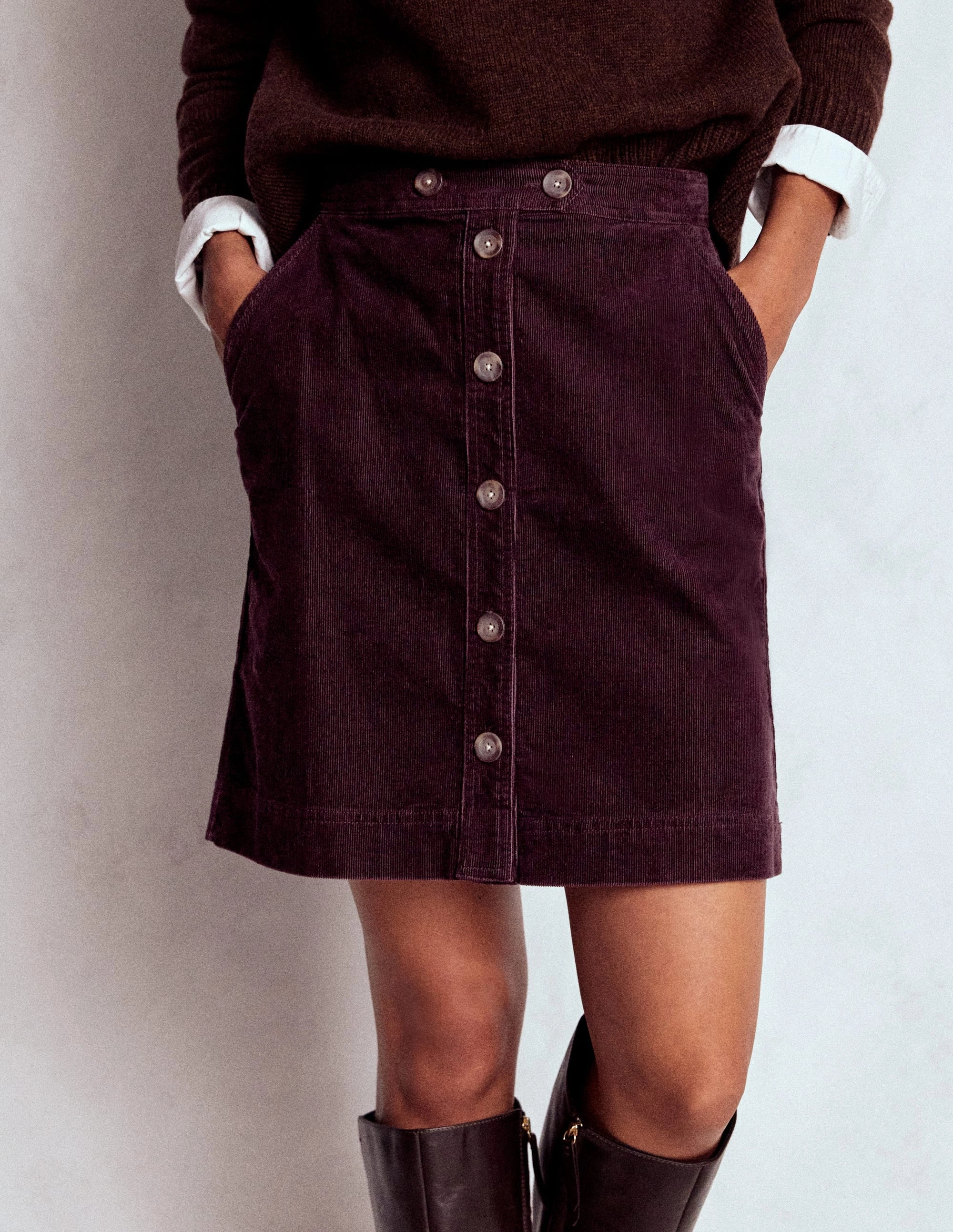 Mood Dressing Outfit Mix Cecelia Cord Skirt-Deep Aubergine