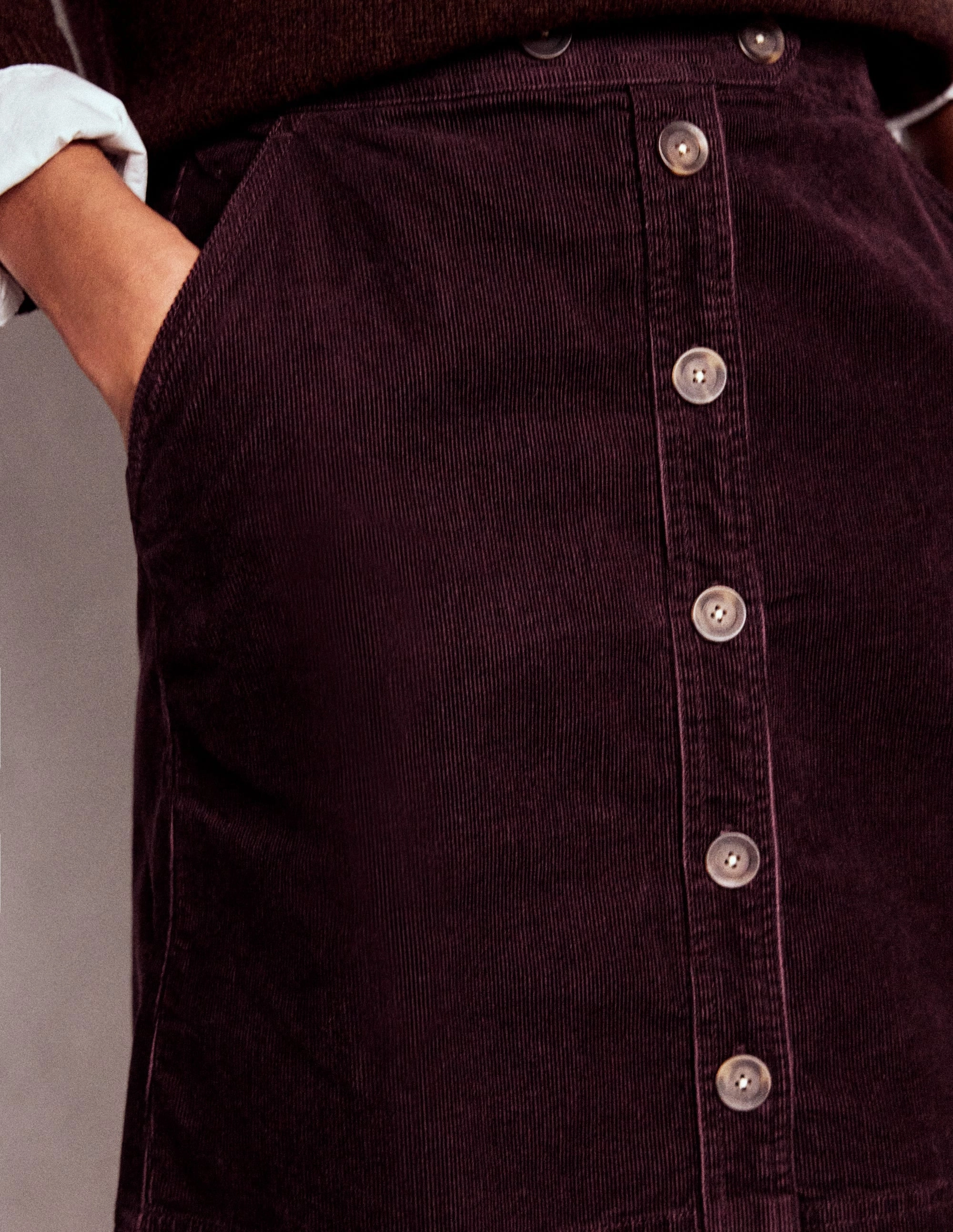 Matching Belt Cecelia Cord Skirt-Deep Aubergine