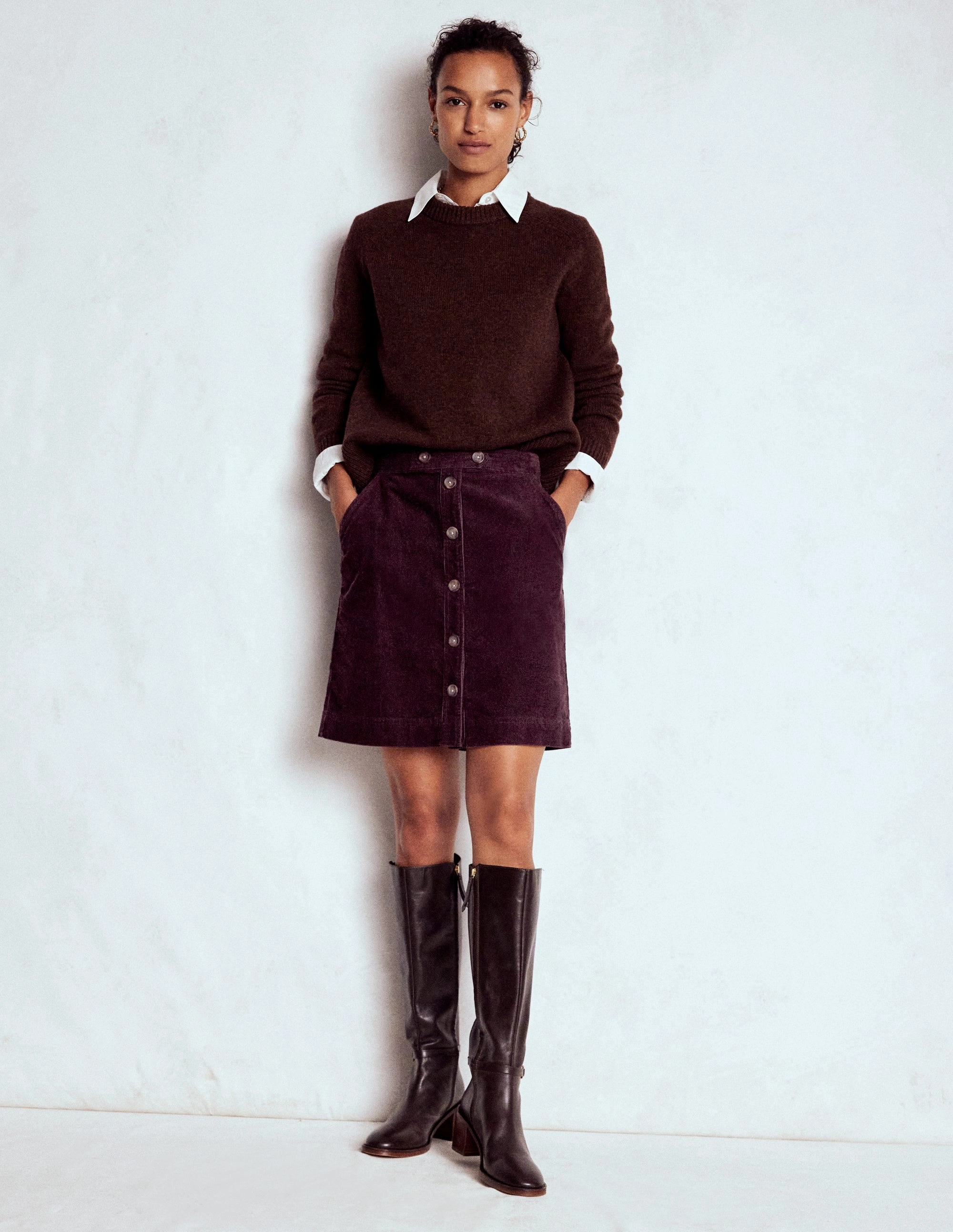 Stylist Pick Outfit Mood Cecelia Cord Skirt-Deep Aubergine