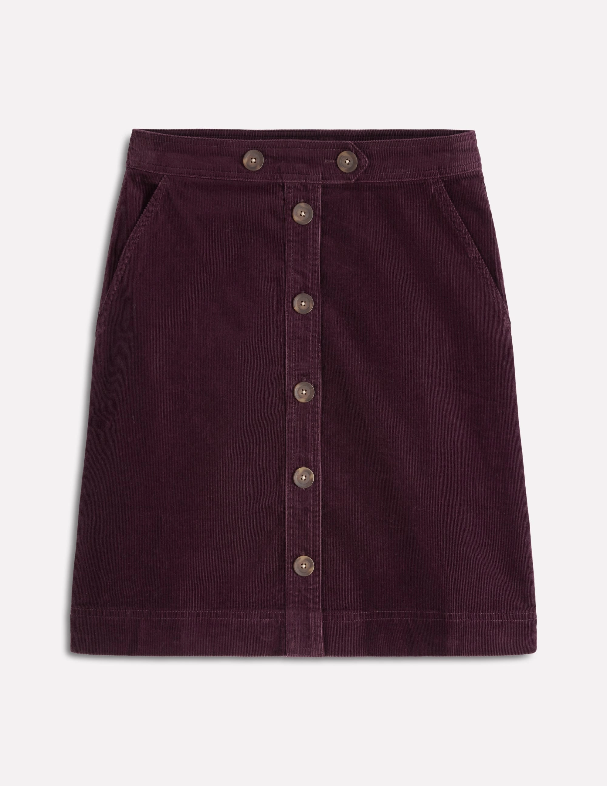 Embroidered Detail Cecelia Cord Skirt-Deep Aubergine