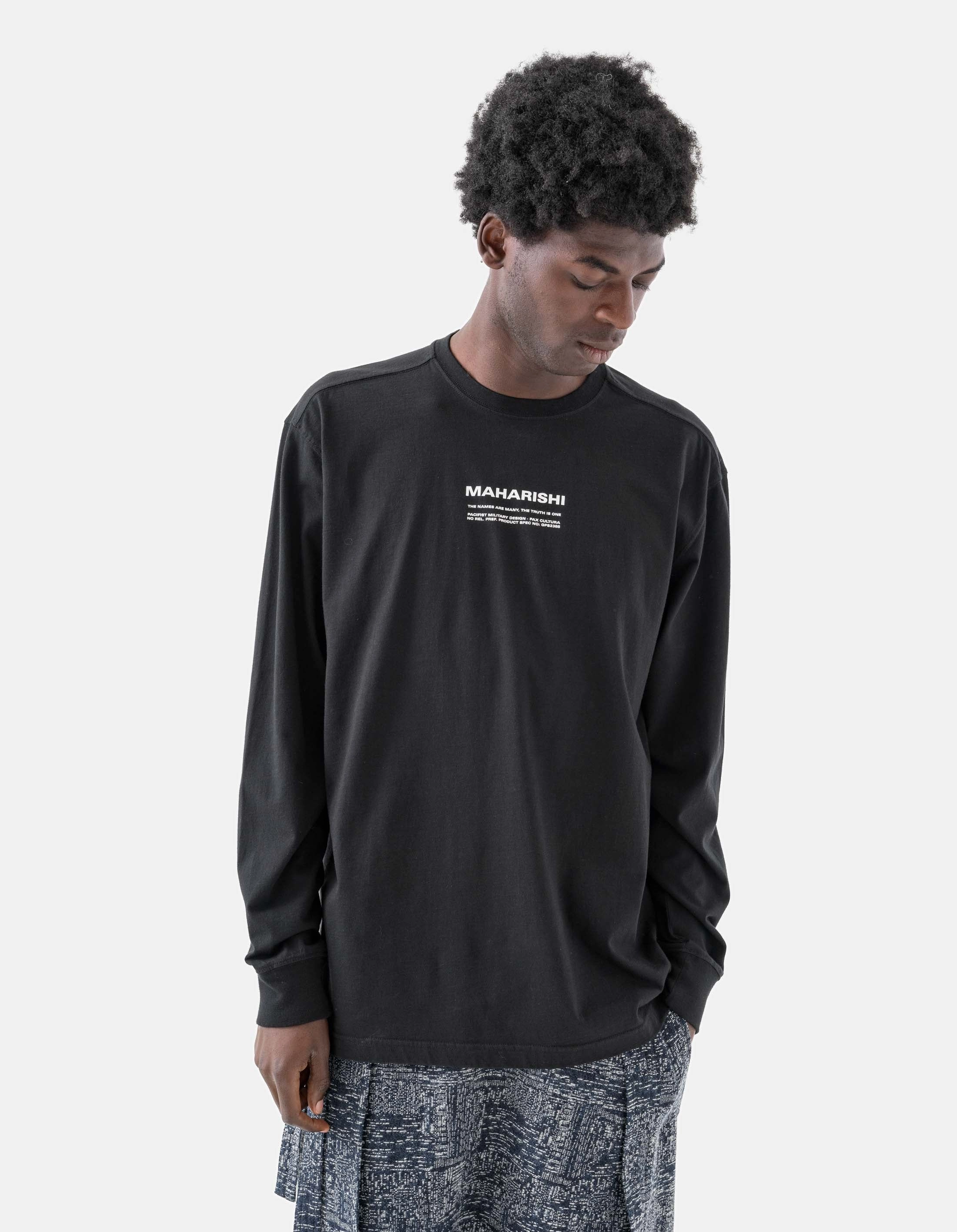 1584 Maha Cranes L/S T-Shirt Black Hydrophobic Threadwork Layered Hem Detailing