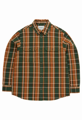 Fitted Shape Carhartt WIP Men's Long Sleeve Hobart Shirt - Hobart Check, Sycamore Tree