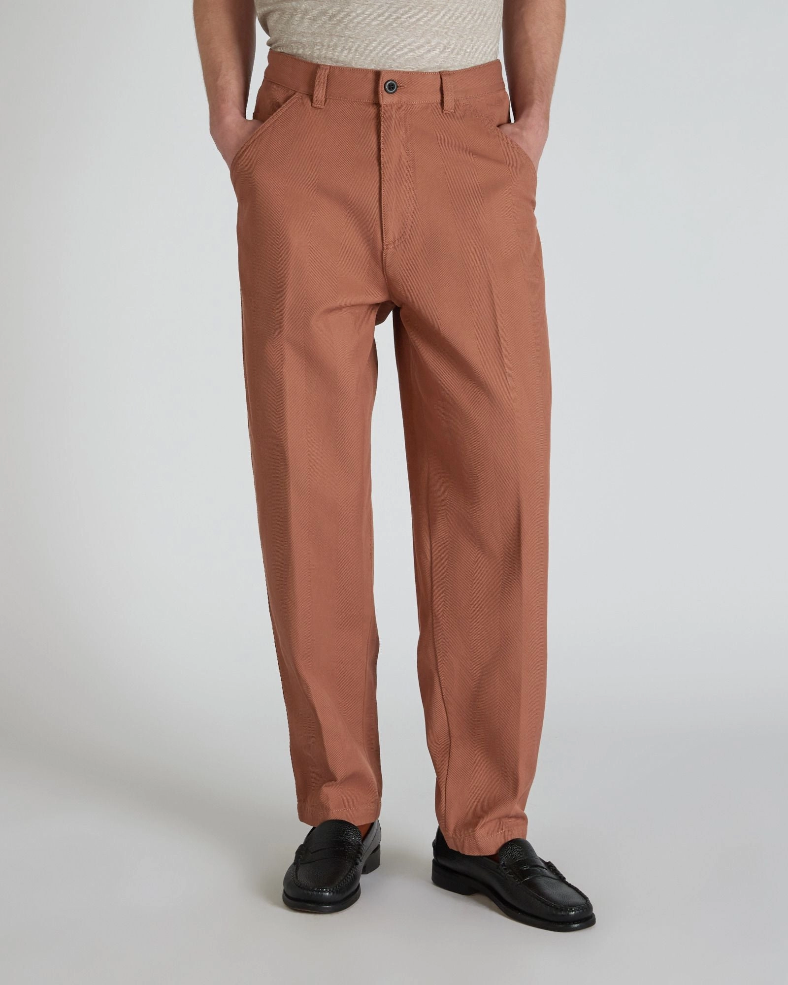 Essential Wearable Carrot-fit cotton herringbone trousers