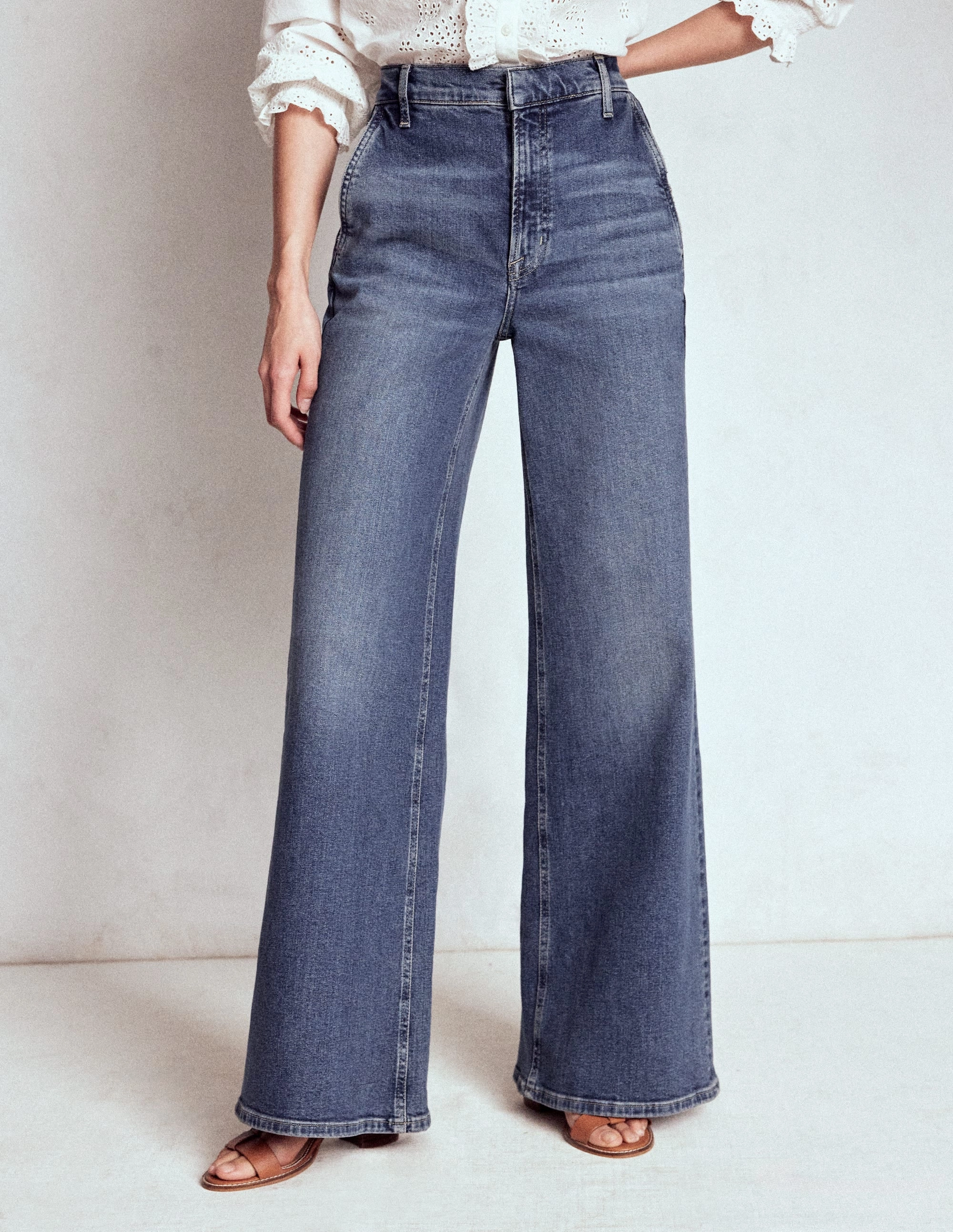 High Rise Clean Wide Jeans-Mid Vintage Light support