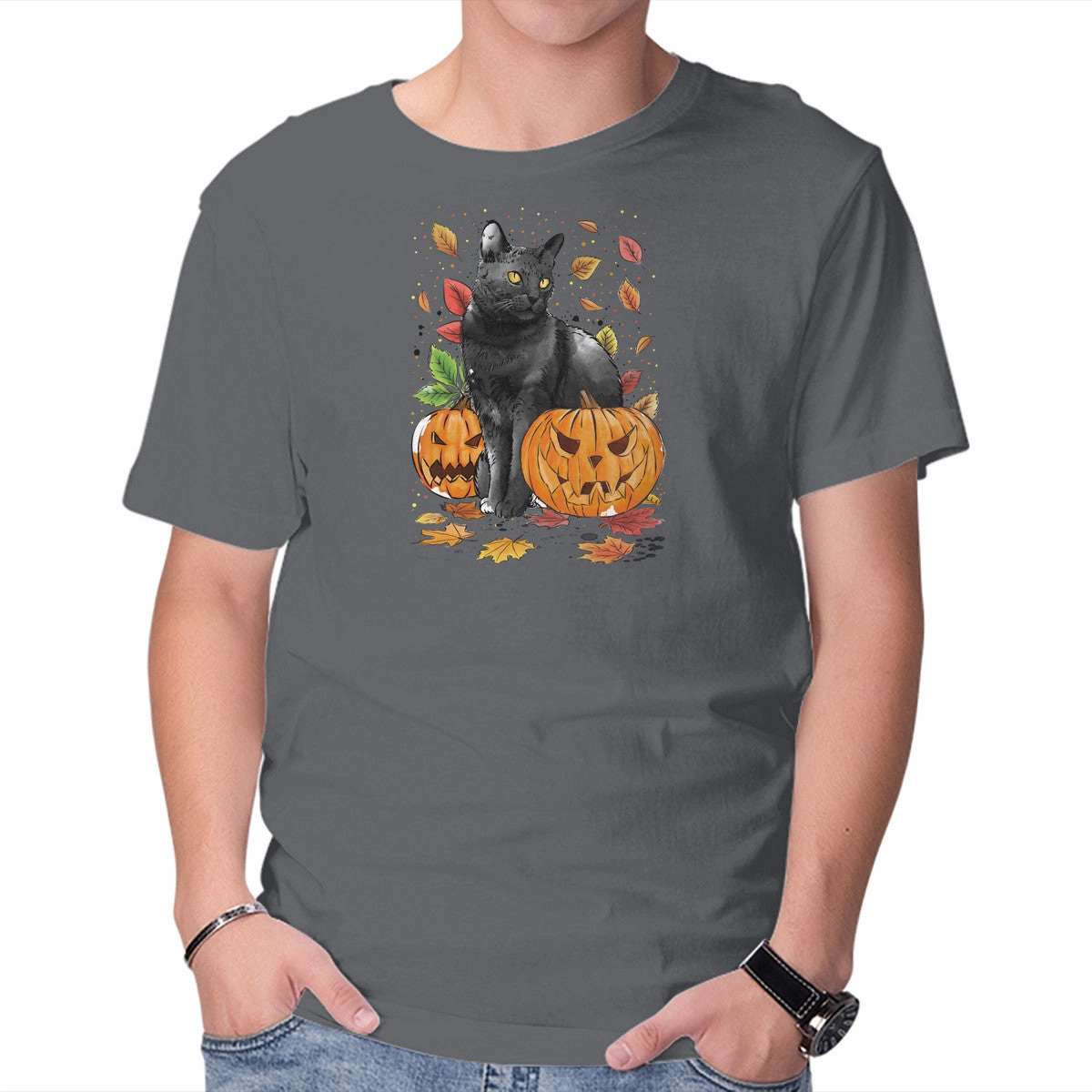 AntiPilling Fit For All Day Cat Leaves and Pumpkins