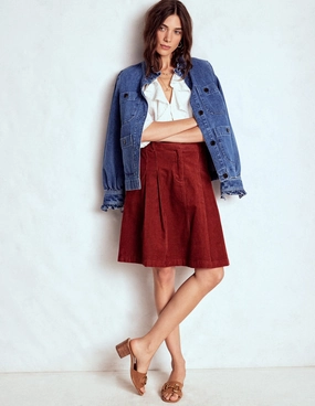 Subtle Detail Style Layering Pleated Cord Skirt-Fired Brick