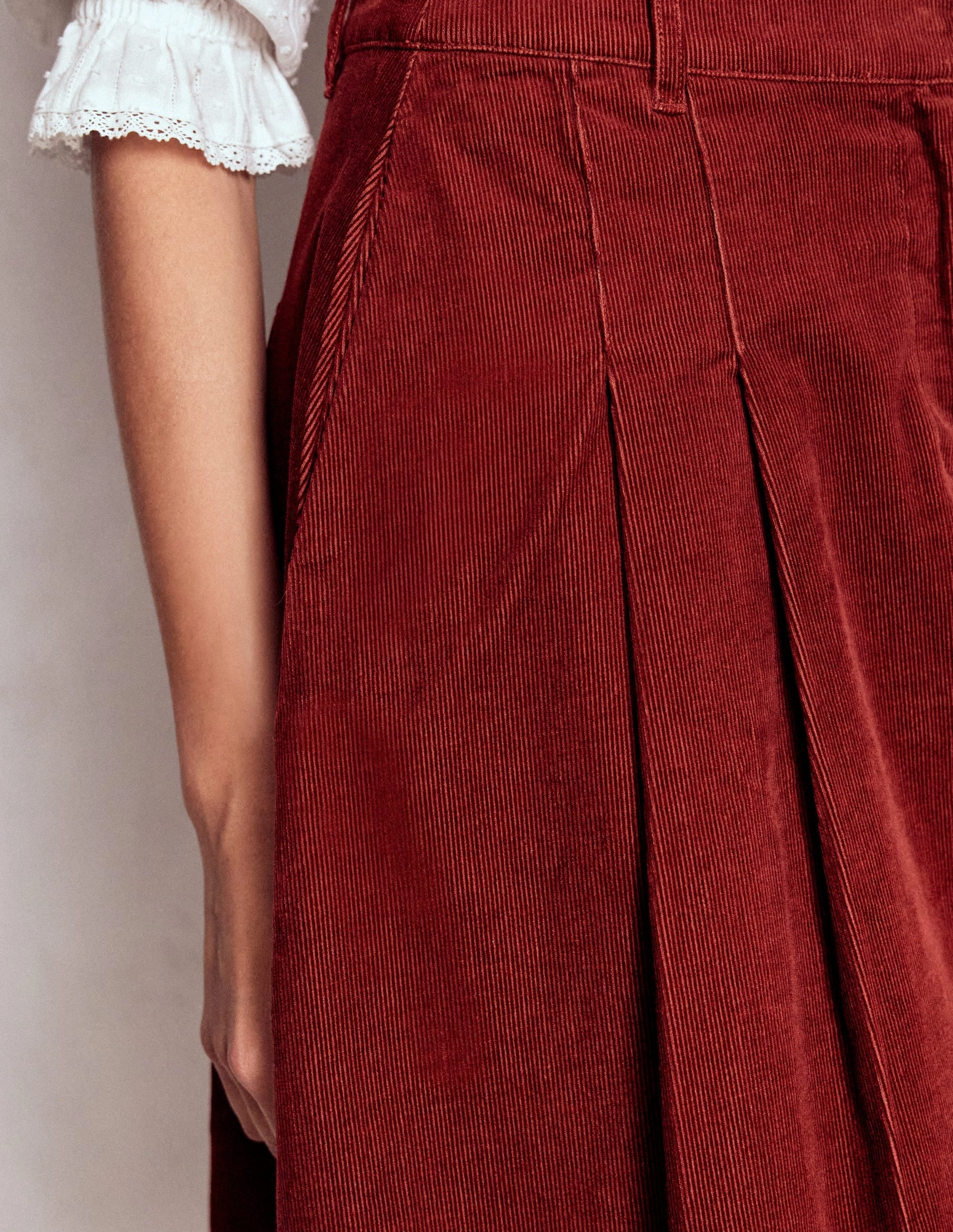 Plus size option Airy Look Pleated Cord Skirt-Fired Brick