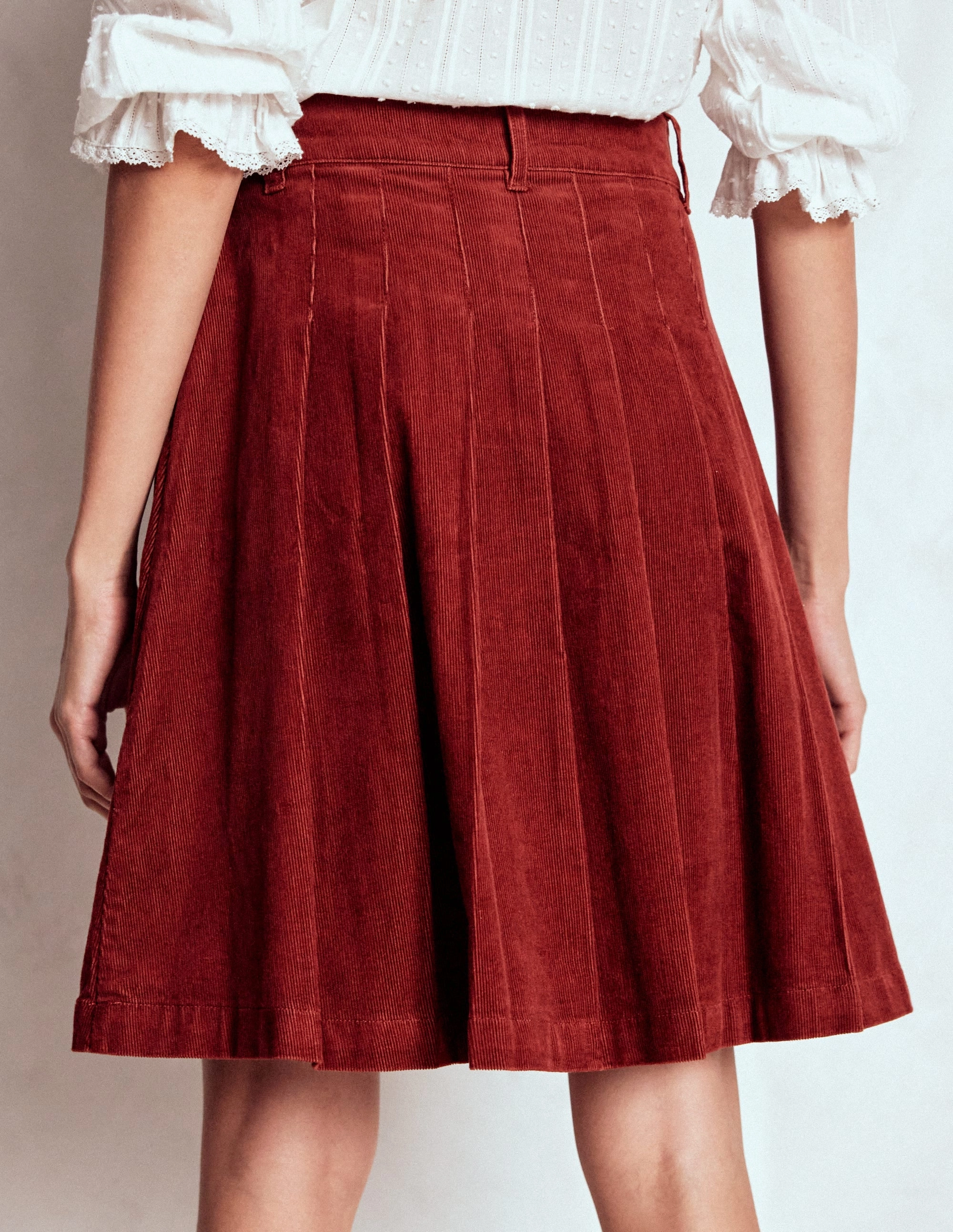 Pleated Cord Skirt-Fired Brick Artisanal Craft Must Have Feature