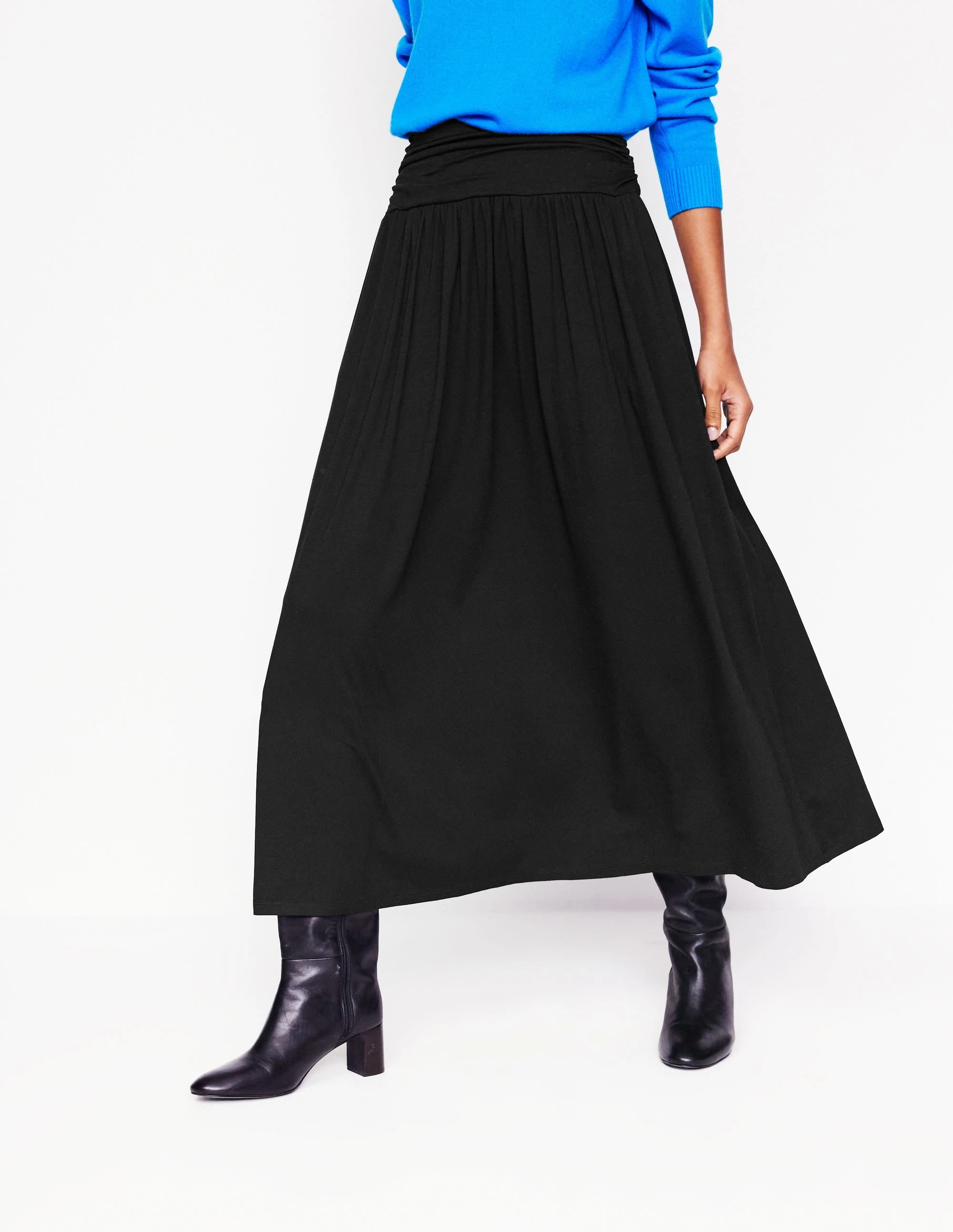 Rosaline Jersey Skirt-Black Double Layered Design Striped Design
