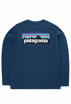 Customizable Patagonia Men's P-6 Logo Long Sleeve Responsibili-Tee - Utility Blue
