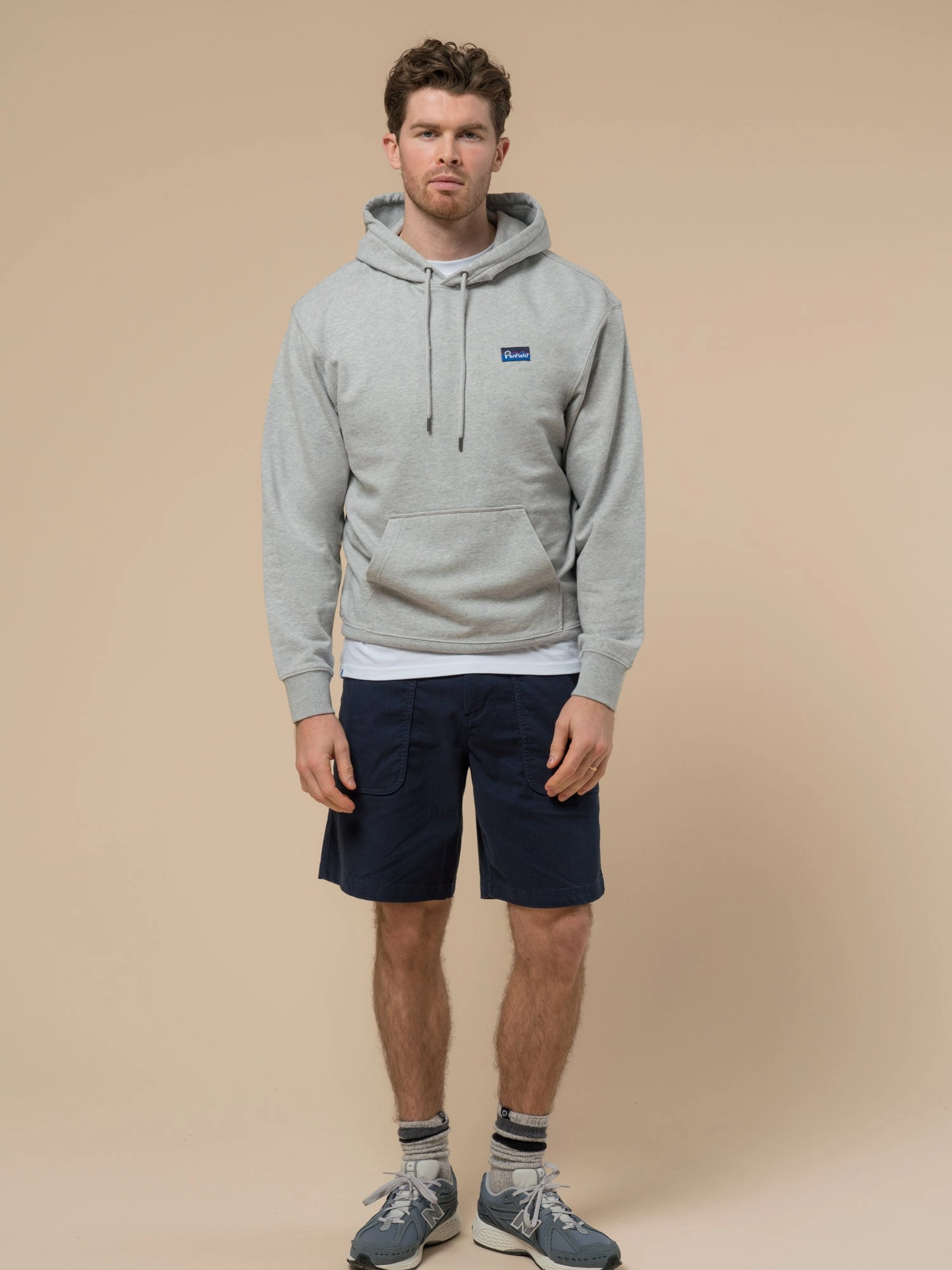 Kangaroo Pocket Penfield Mens Original Logo Hoodie in Athletic Grey Heather