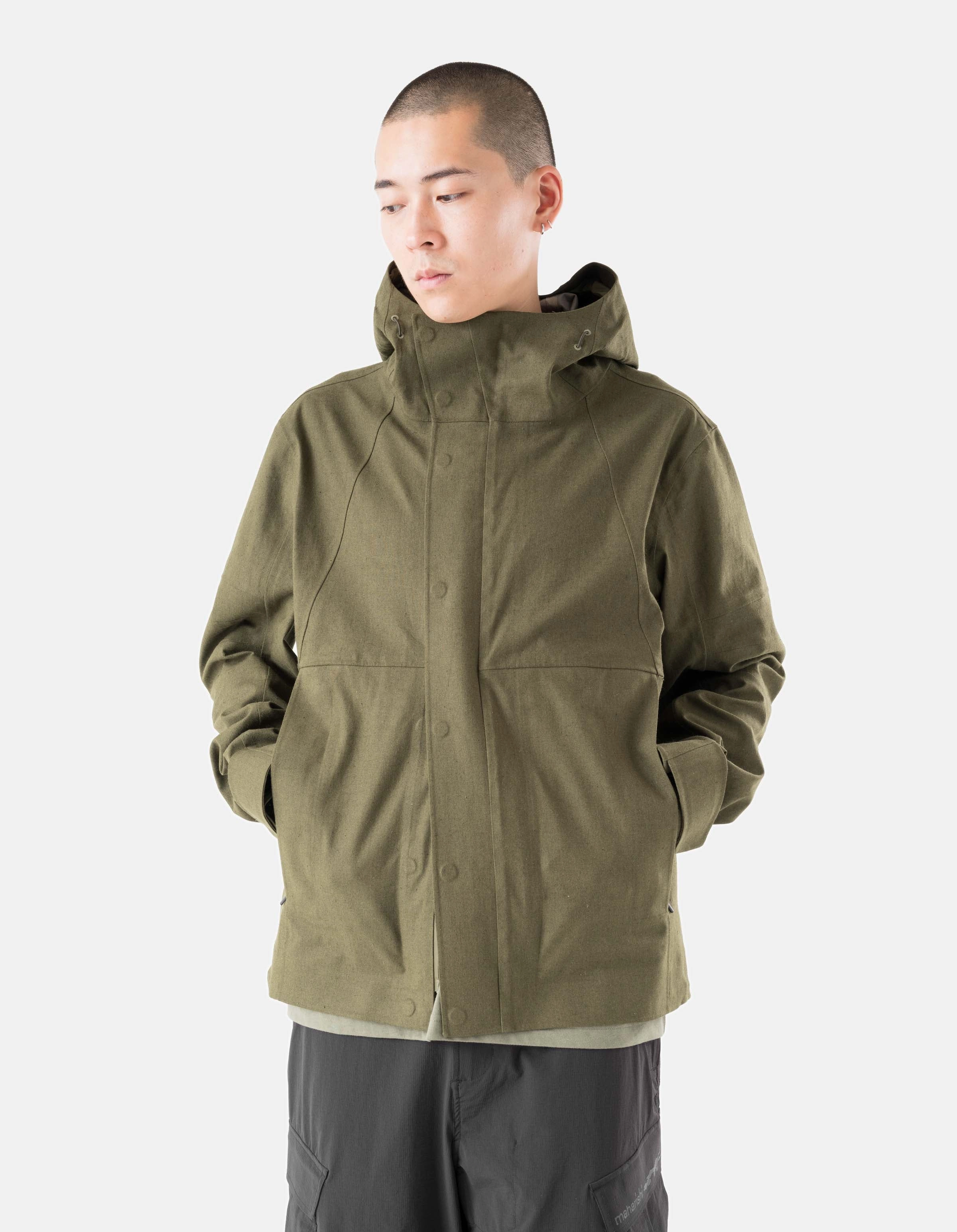 1586 Seam Sealed Hanbok Jacket Olive OG-107F Tapered Hem ZipperClosure