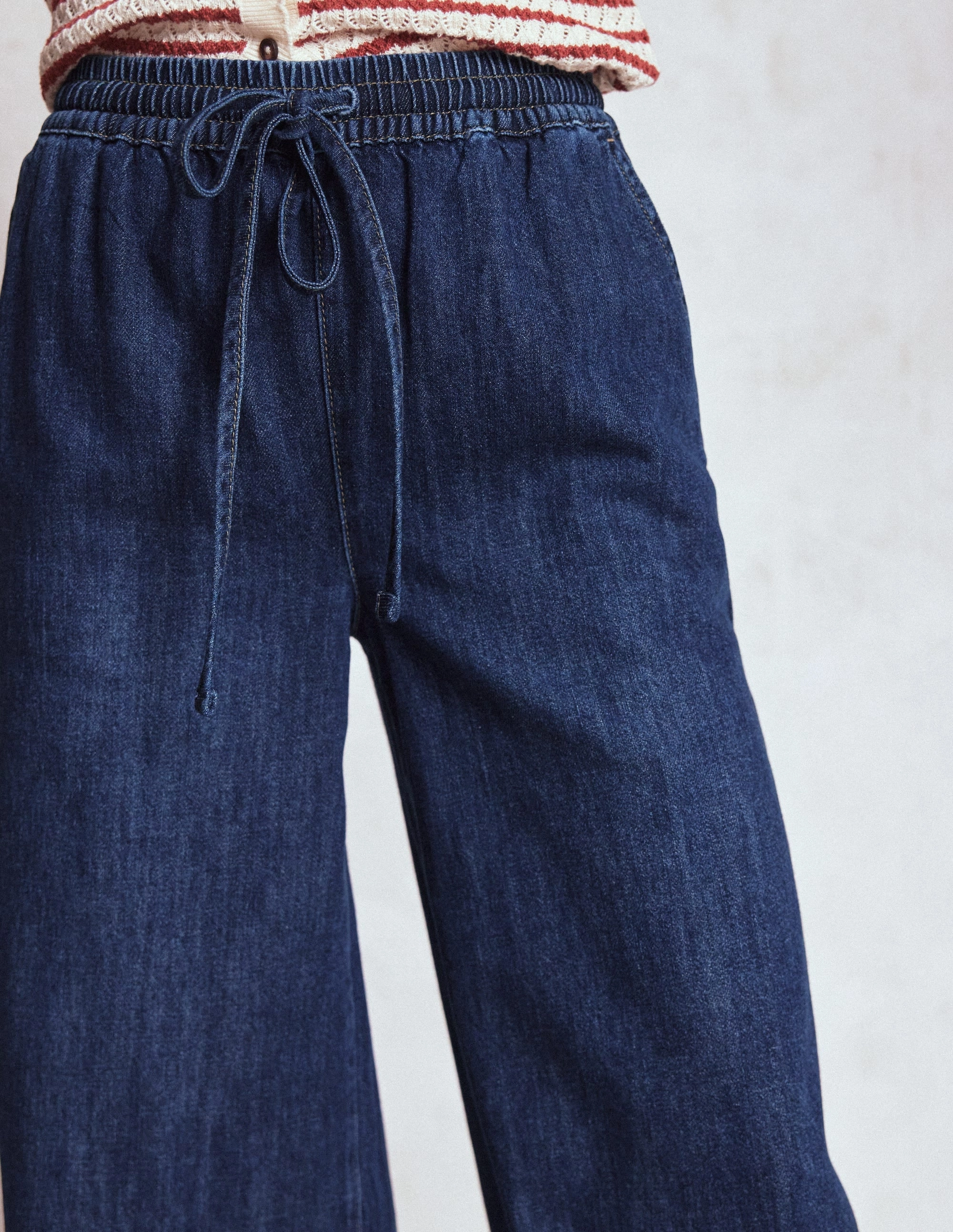 Effortless Fit Premium Quality Drawcord Denim Trousers-MID WASH